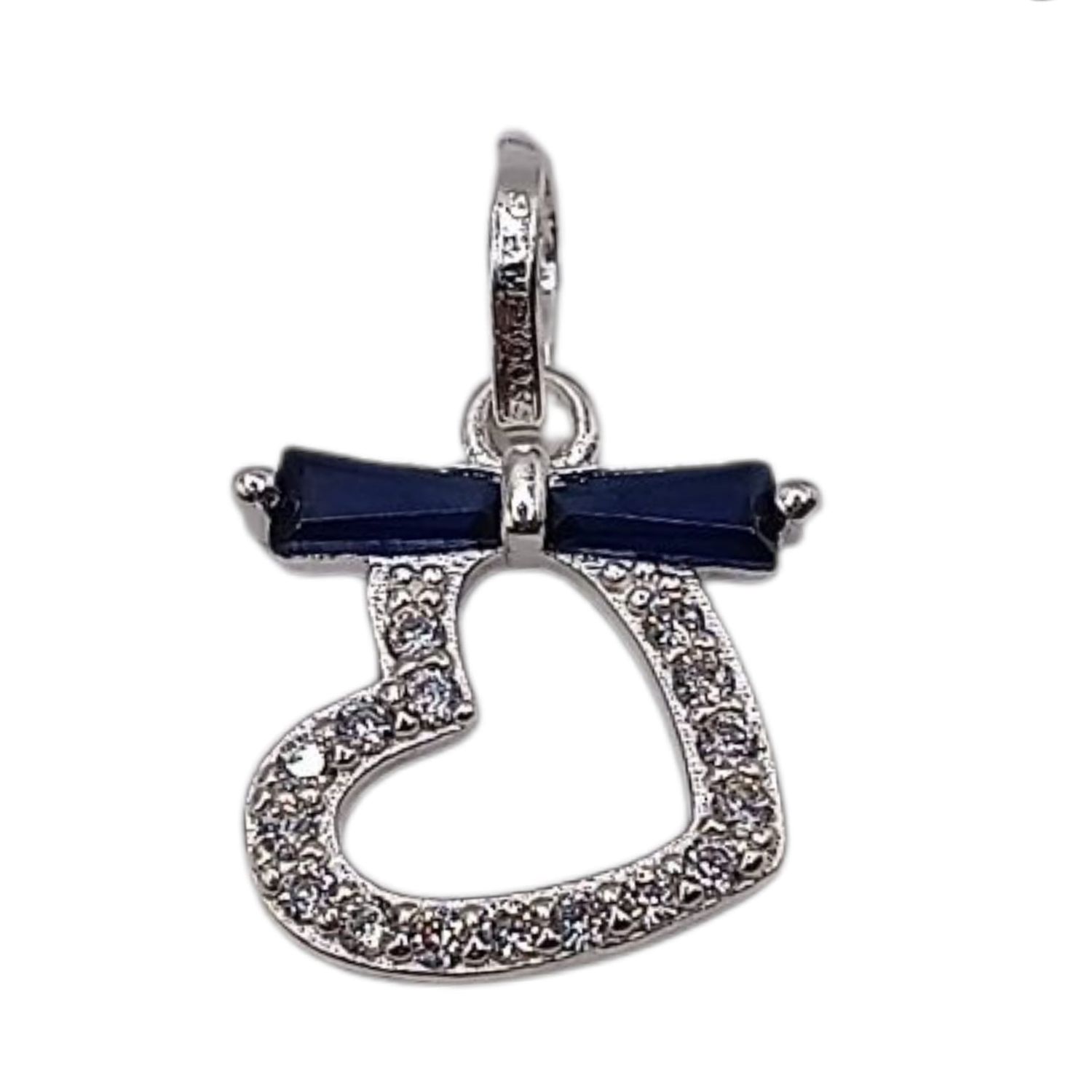 DIJE CORAZON CZ NAVY,  1.5 CM, PLATA .925