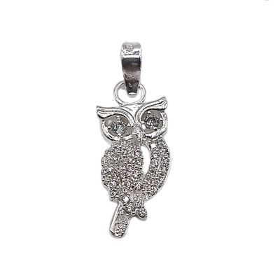 DIJE BUHO CON MINI CZ, 2 CM, PLATA .925