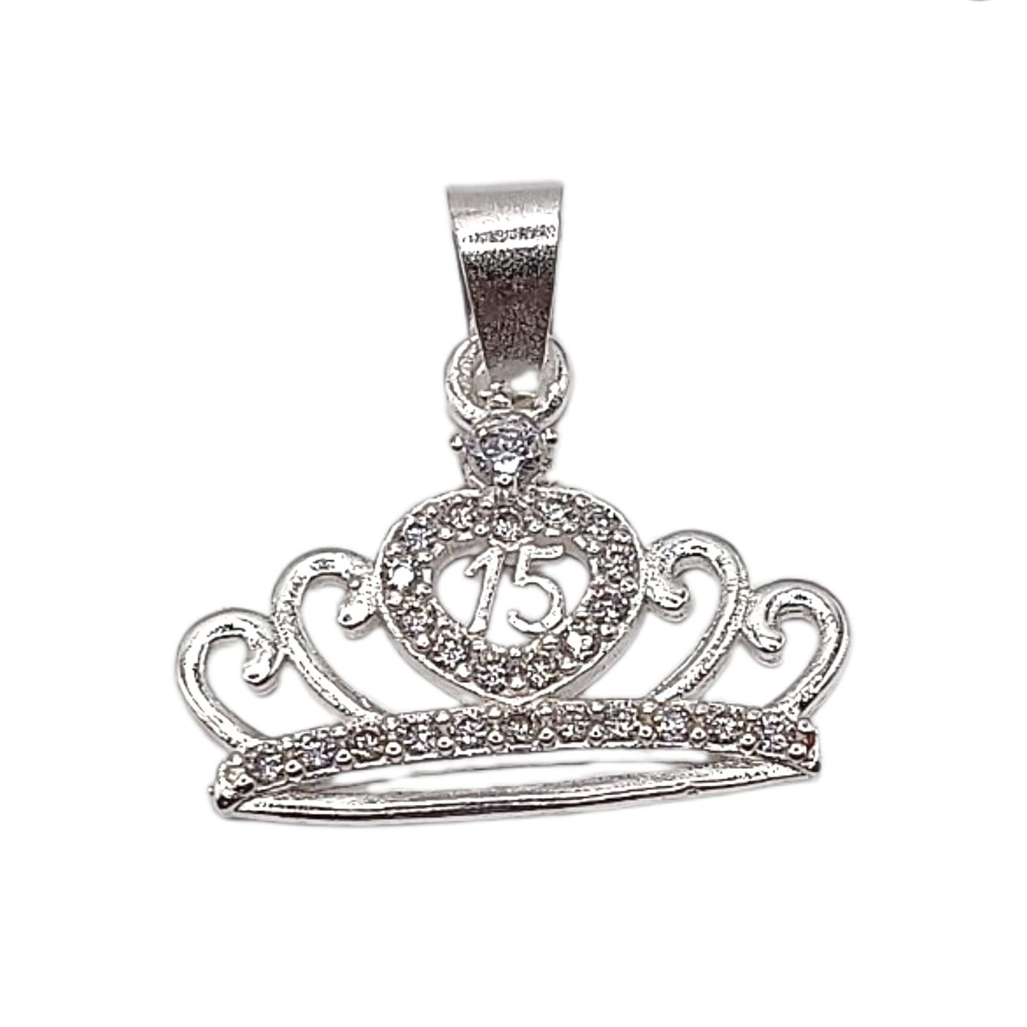 DIJE CORONA XV AÑOS, 2 CM ANCHO 1.5 ALTO, PLATA .925