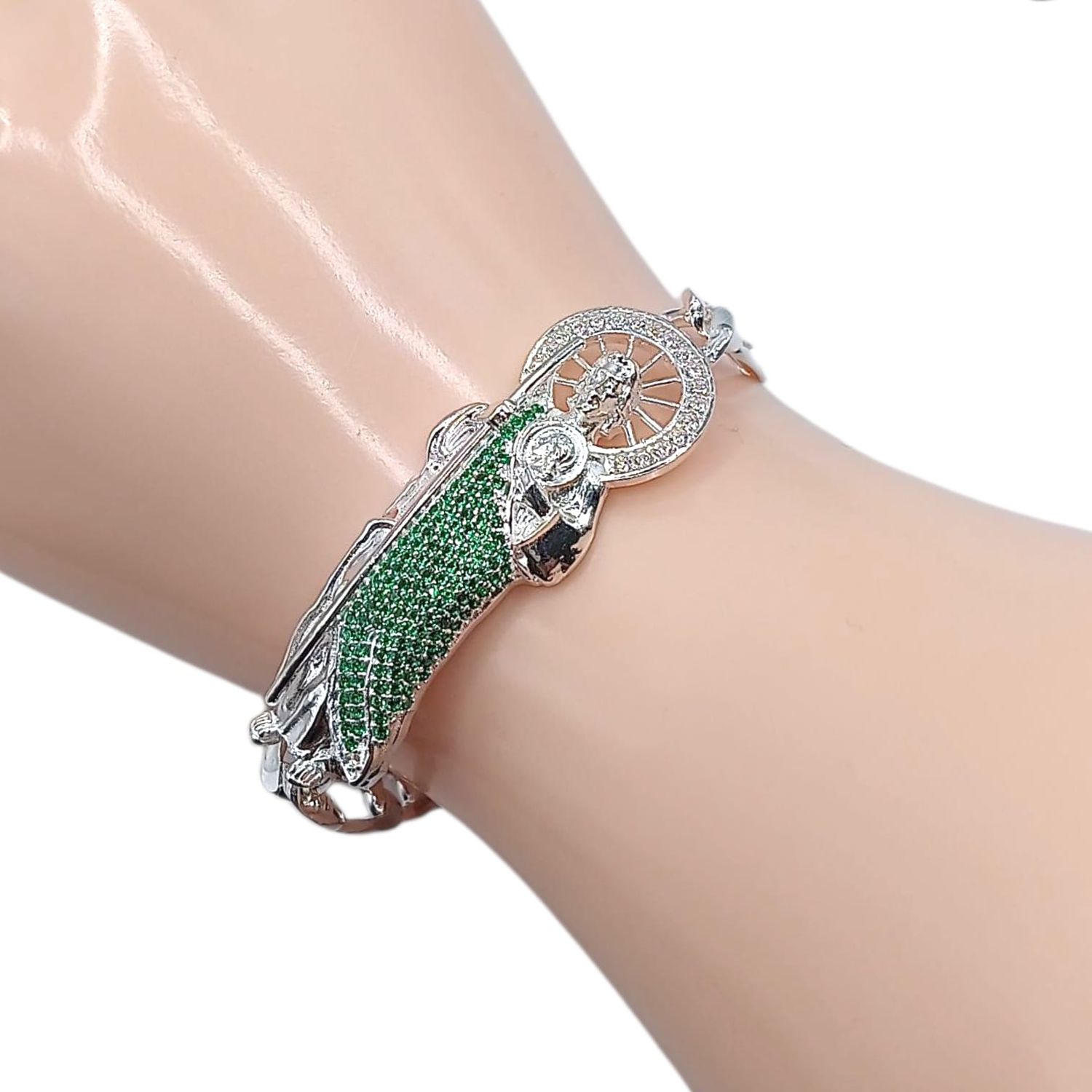 PULSERA FIGARO CON SAN JUDAS T 8&quot; 7 MM, PLATA .925