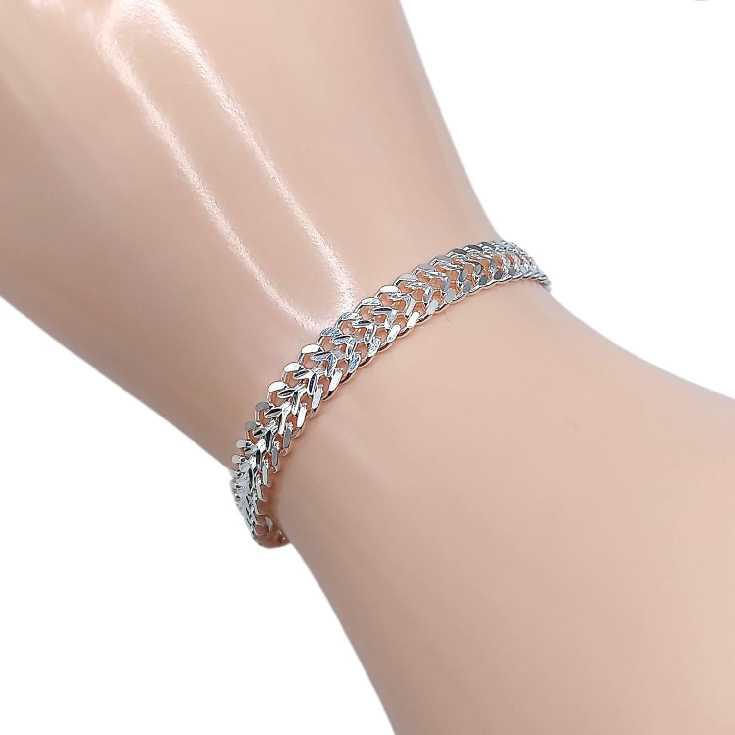 PULSERTA DOBLE CUBANA PARA NIÑA/O 5.5" 7 MM, PLATA .925