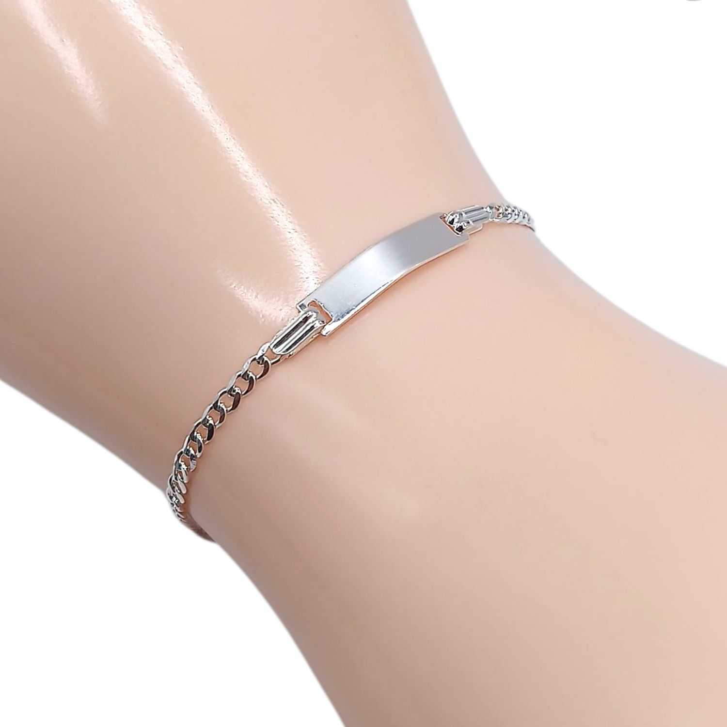 PULSERA CUBANA CON PLACA PARA NIÑO/A,,5.5&quot; 2 MM, PLATA .925