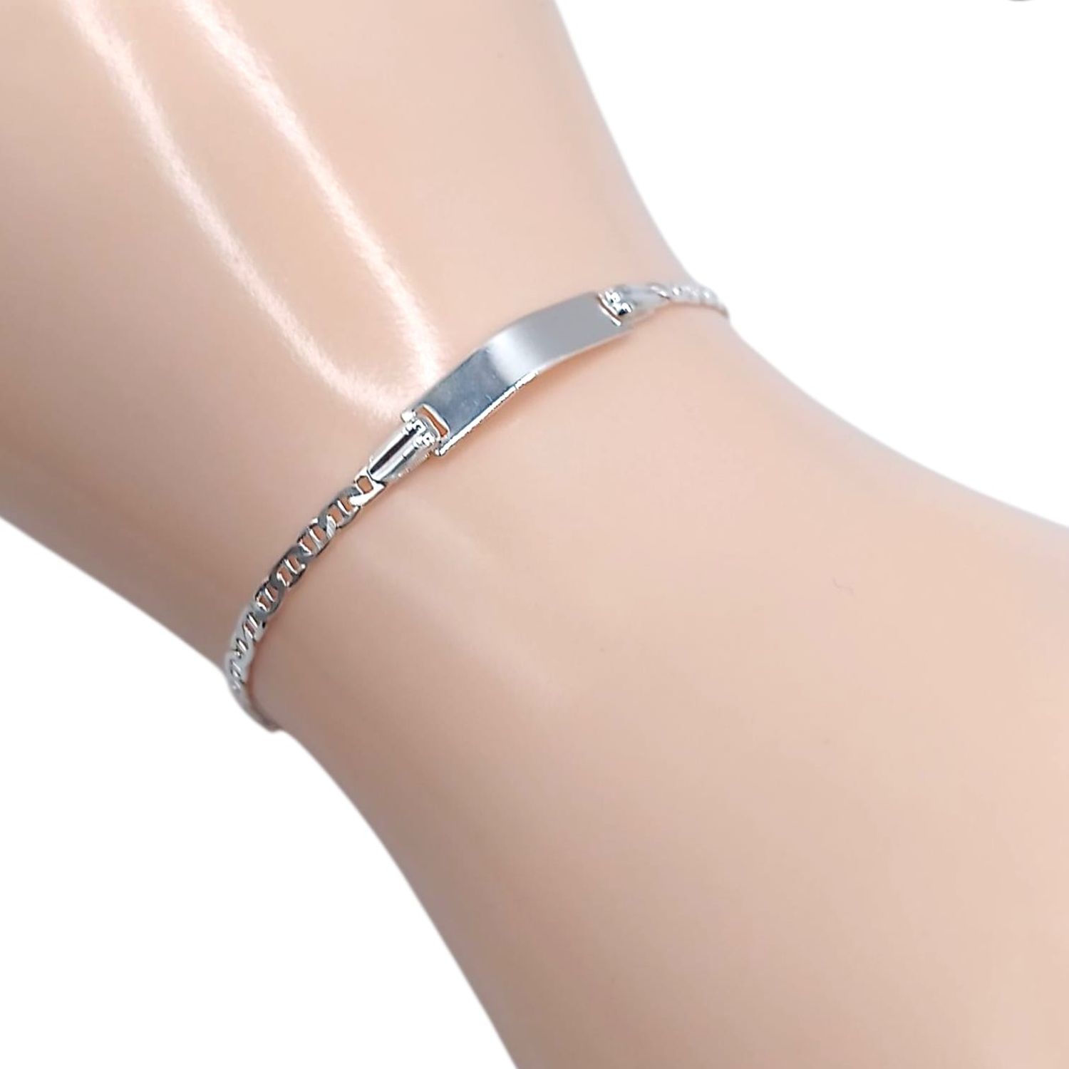 PULSERA  VAL CON PLACA 5.5&quot; 2 MM, PLATA .925