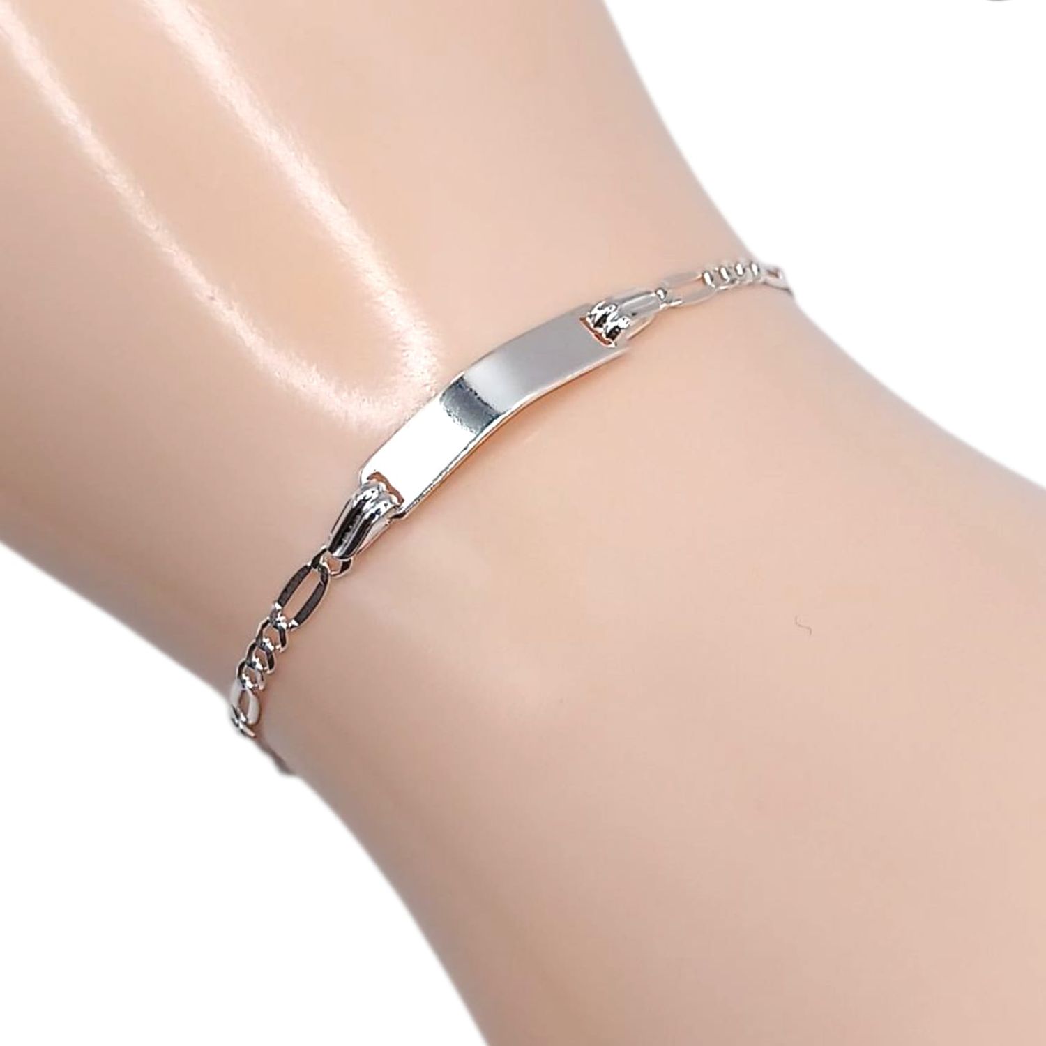 PULSERA FIGARO CON PLACA PARA NIÑO/A 5&quot; 2.5  MM, PLATA .925