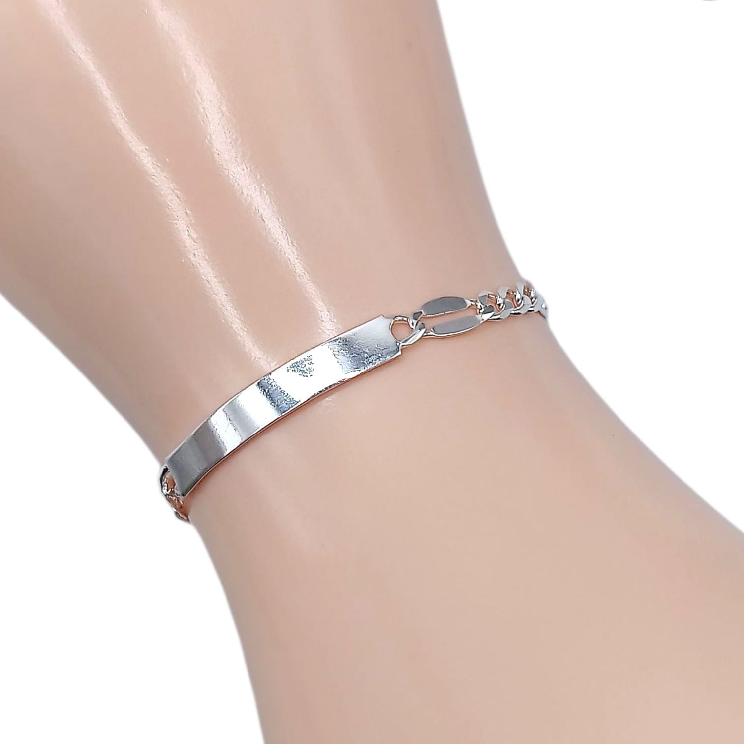 PULSERA CON PLACA PARA NIÑA/O 5&quot; 4 MM, PLATA .925