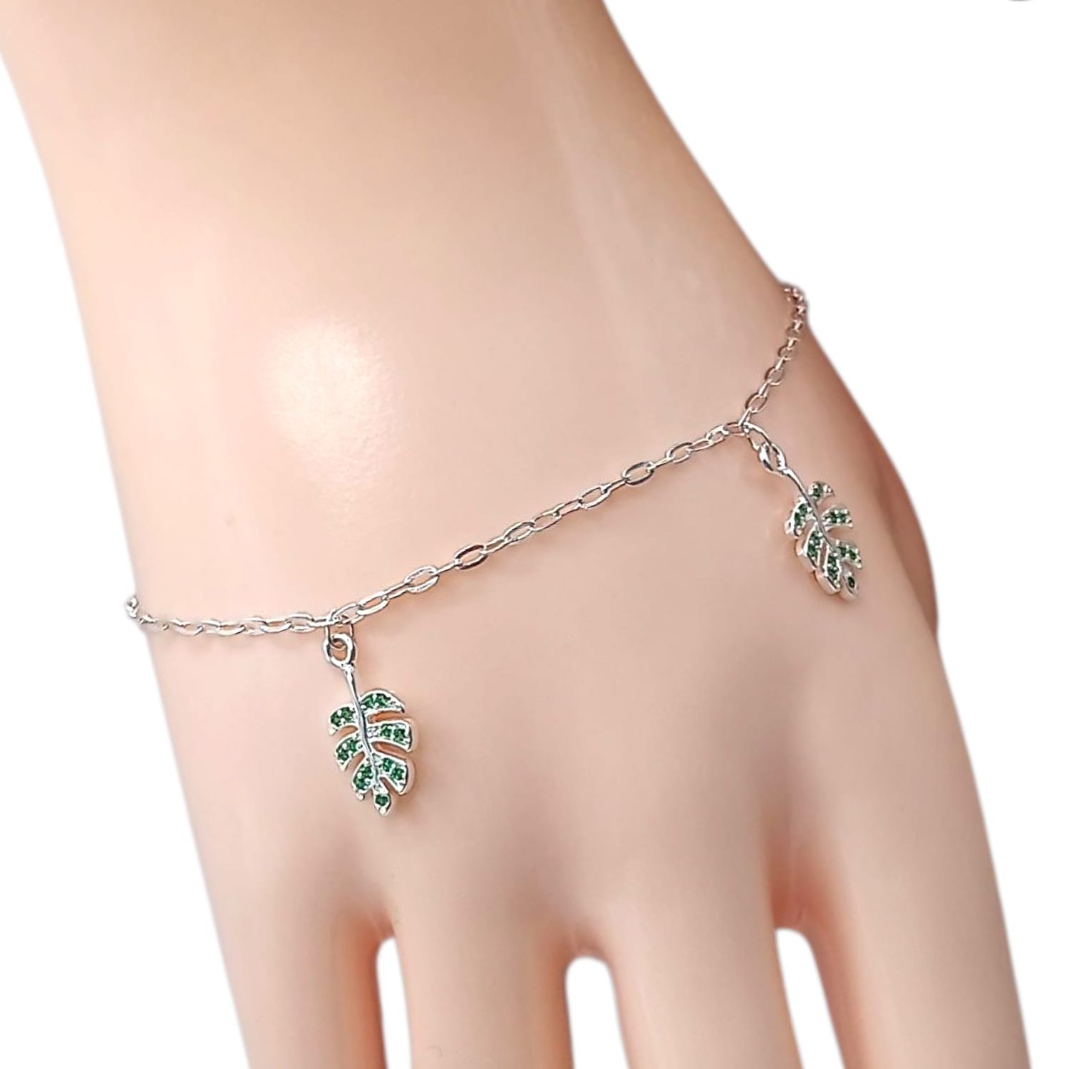 PULSERA HOJITAS, AJUSTABLE DE 7&quot; A 8&quot;, PLATA .925