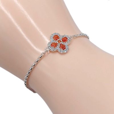 PULSERA DIJE TREBOL CZ NARANJA 7" AJUSTABLE A 7.5", PLATA .925