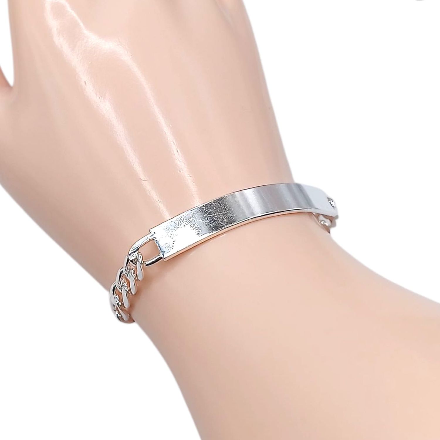 PULSERA FIGARO CON PLACA 8.5&quot; 6 MM, PLATA .925