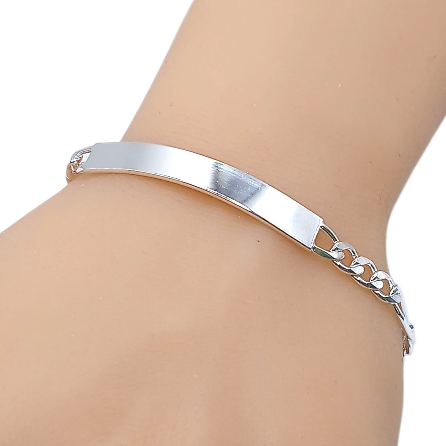 PULSERA FIGARO CON PLACA 8.5&quot; 6 MM, PLATA .925