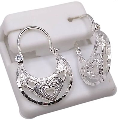 ARRACADA CANASTA CON CORAZON, 2.8 CM, PLATA .925