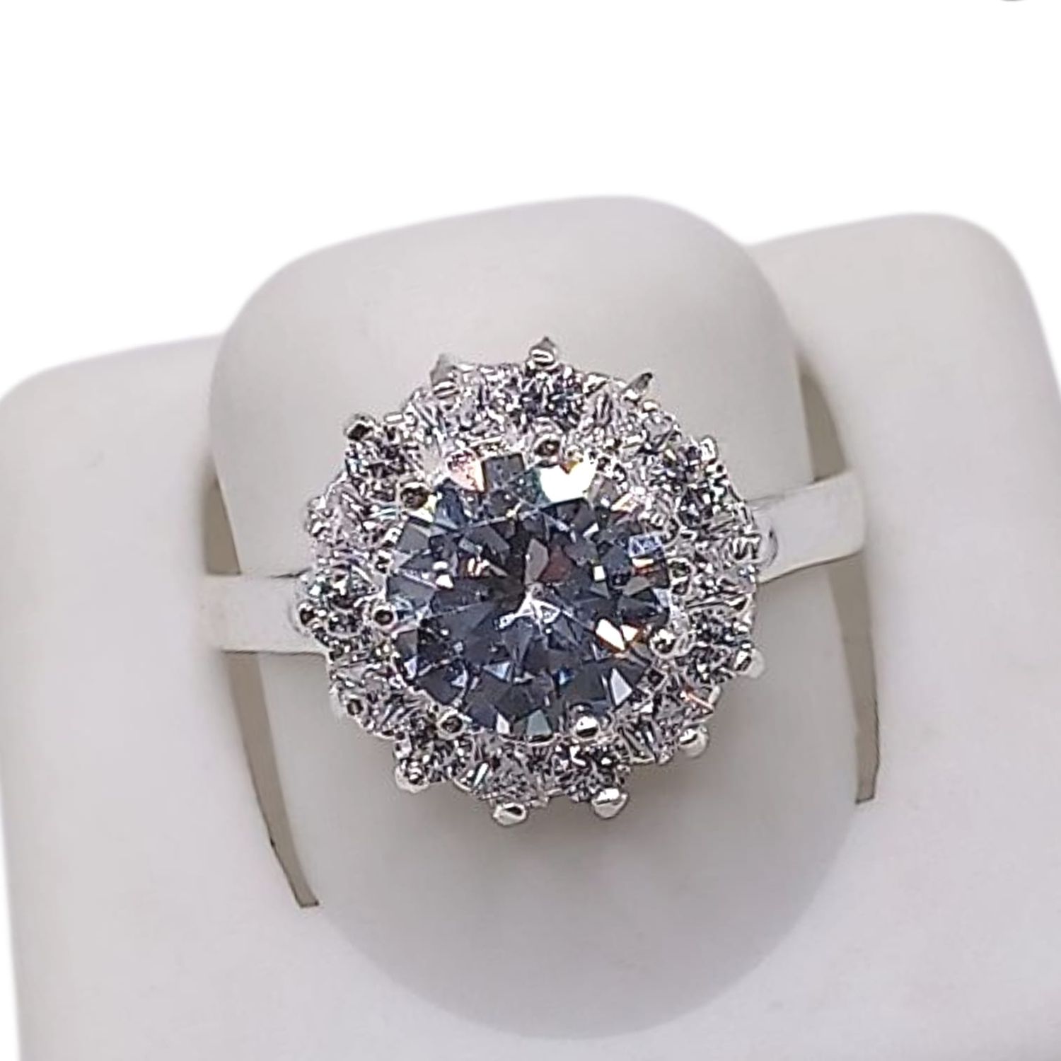 ANILLO ROSETA CZ BCA, VARIAS MEDIDAS, PLATA ,925