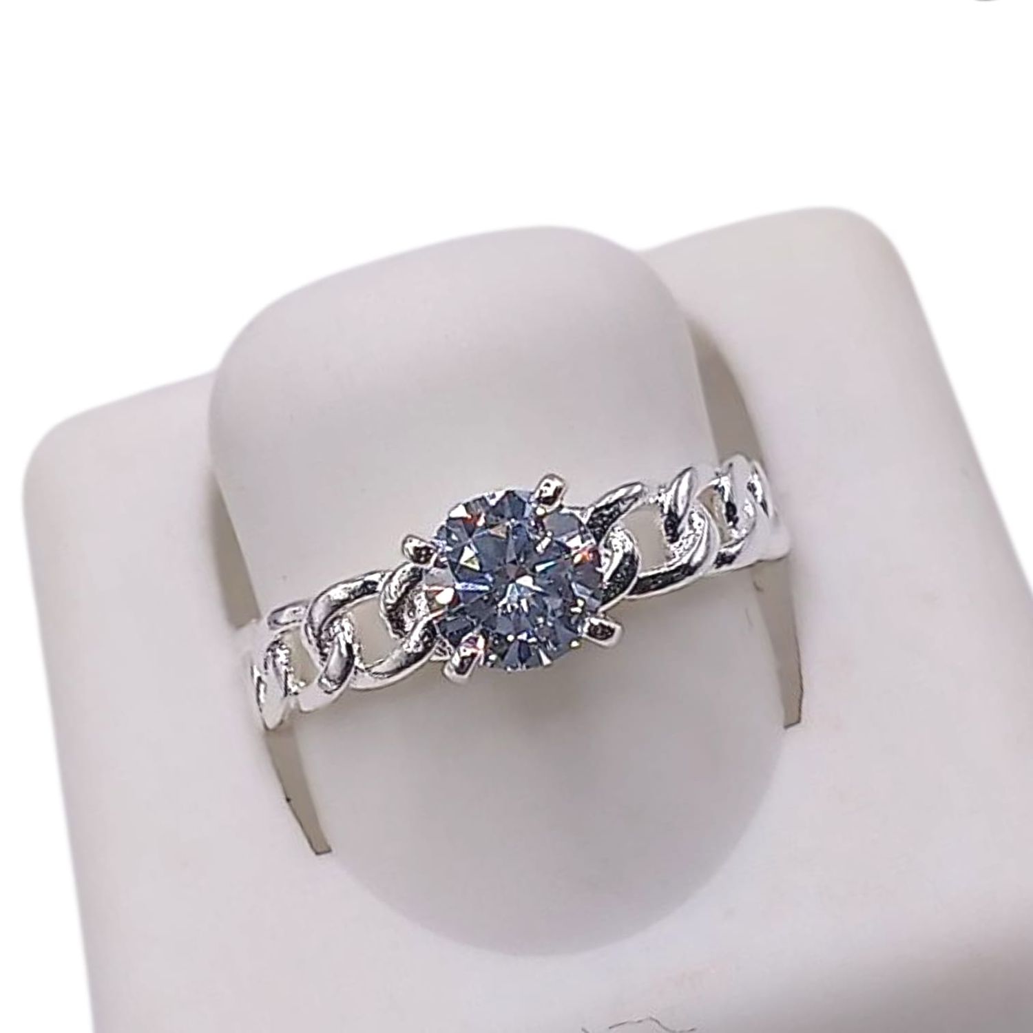 ANILLO SOLITARIO ESLABON, VARIAS MEDIDAS, PLATA .925