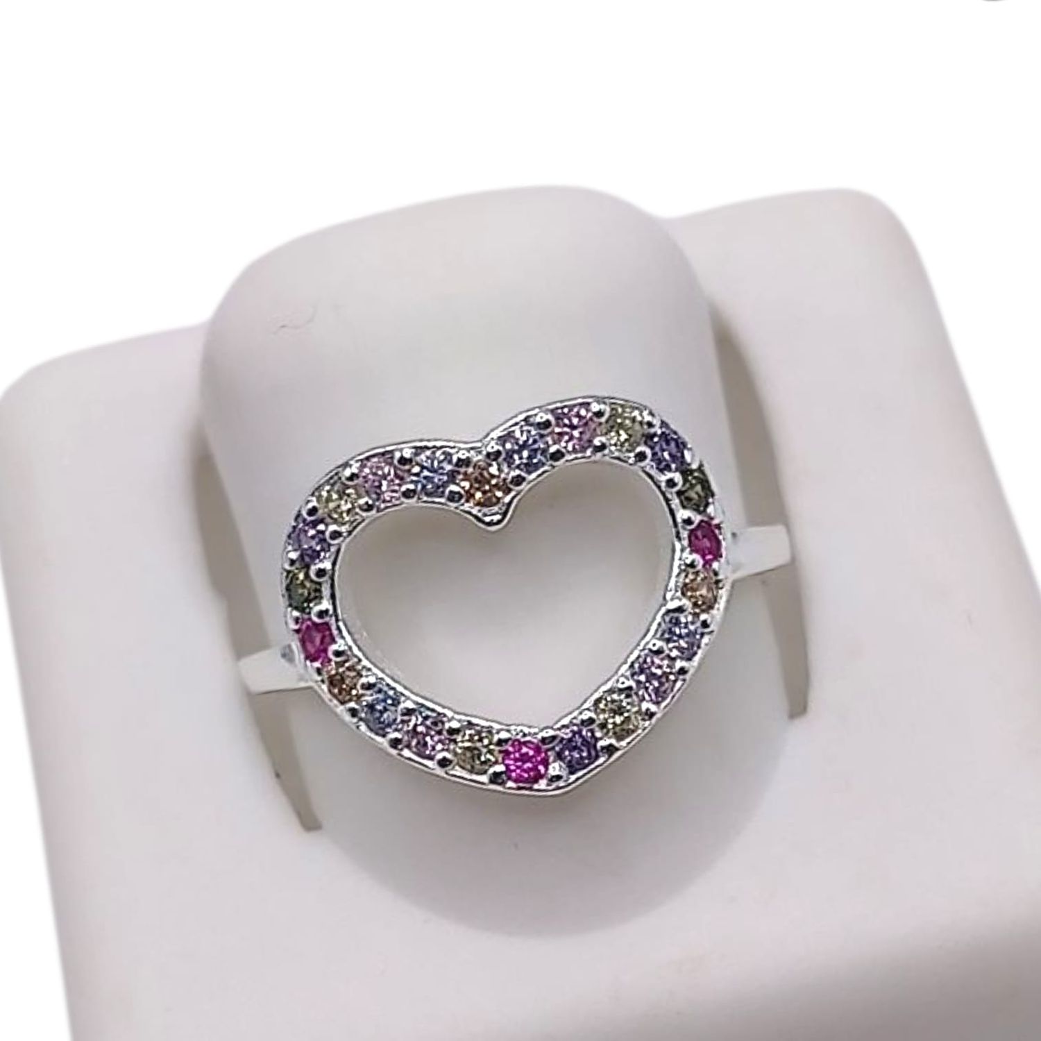 ANILLO CORAZON MULTI CZ, VARIAS MEDIDAS, PLATA .925