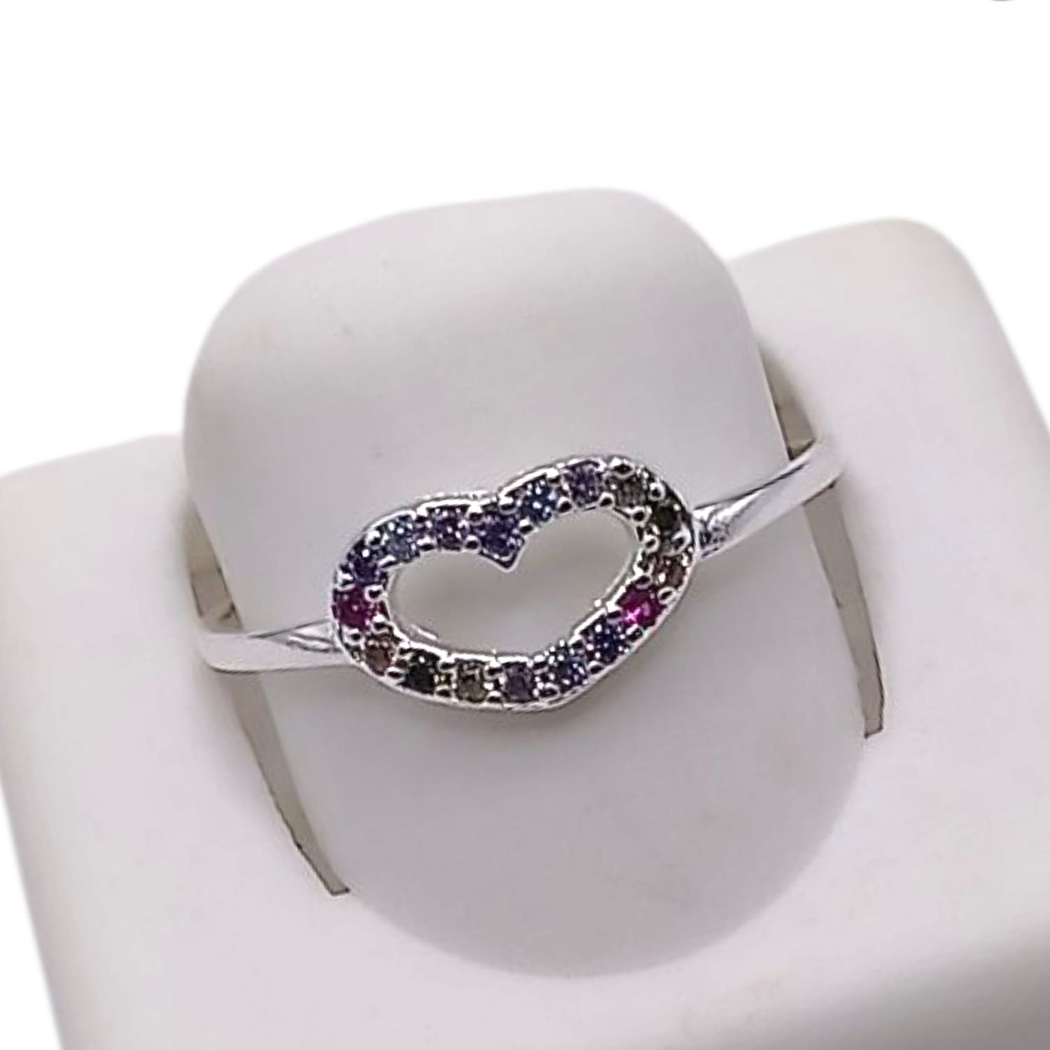 ANILLO CORAZON MULTI CZ, VARIAS MEDIDAS, PLATA .925