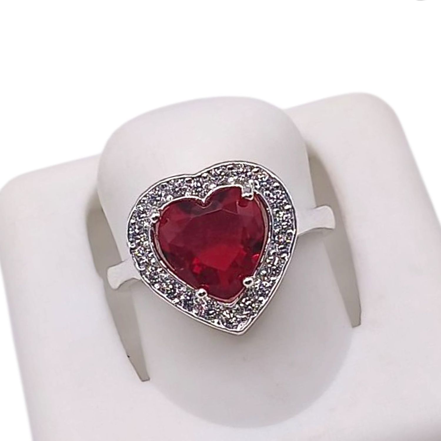 ANILLO CORAZON CZ ROJA # 5.5, PLATA .925