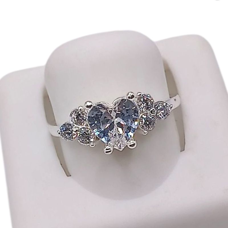 ANILLO CORAZON CZ BCA, VARIAS MEDIDAS, PLATA .925