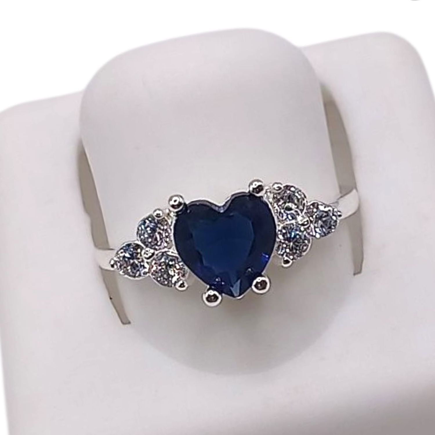 ANILLO CORAZON AZUL, VARIAS MEDIDAS, PLATA .925