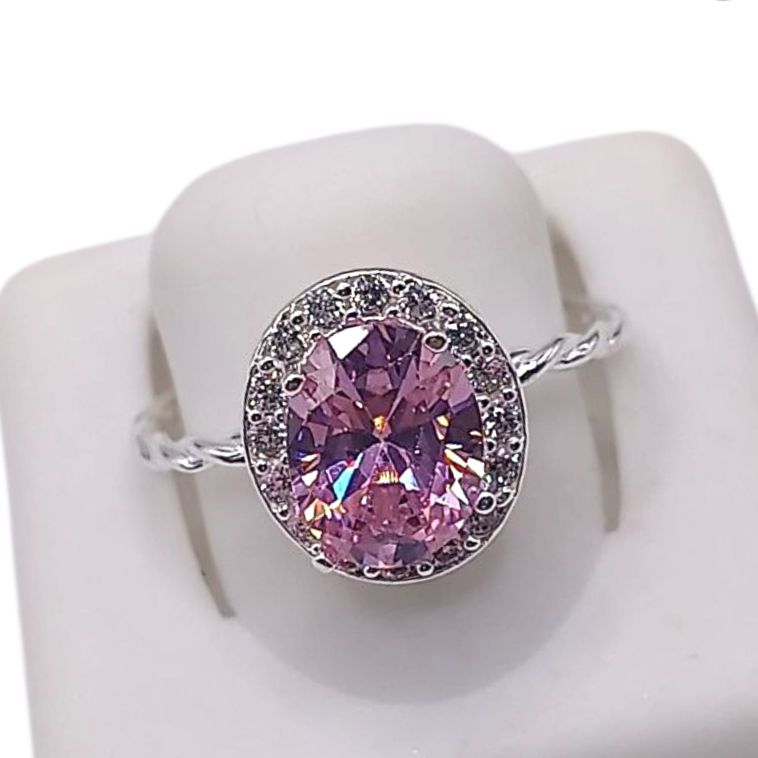 ANILLO OVALADO CZ ROSA, VARIAS MEDIDAS, PLATA .925