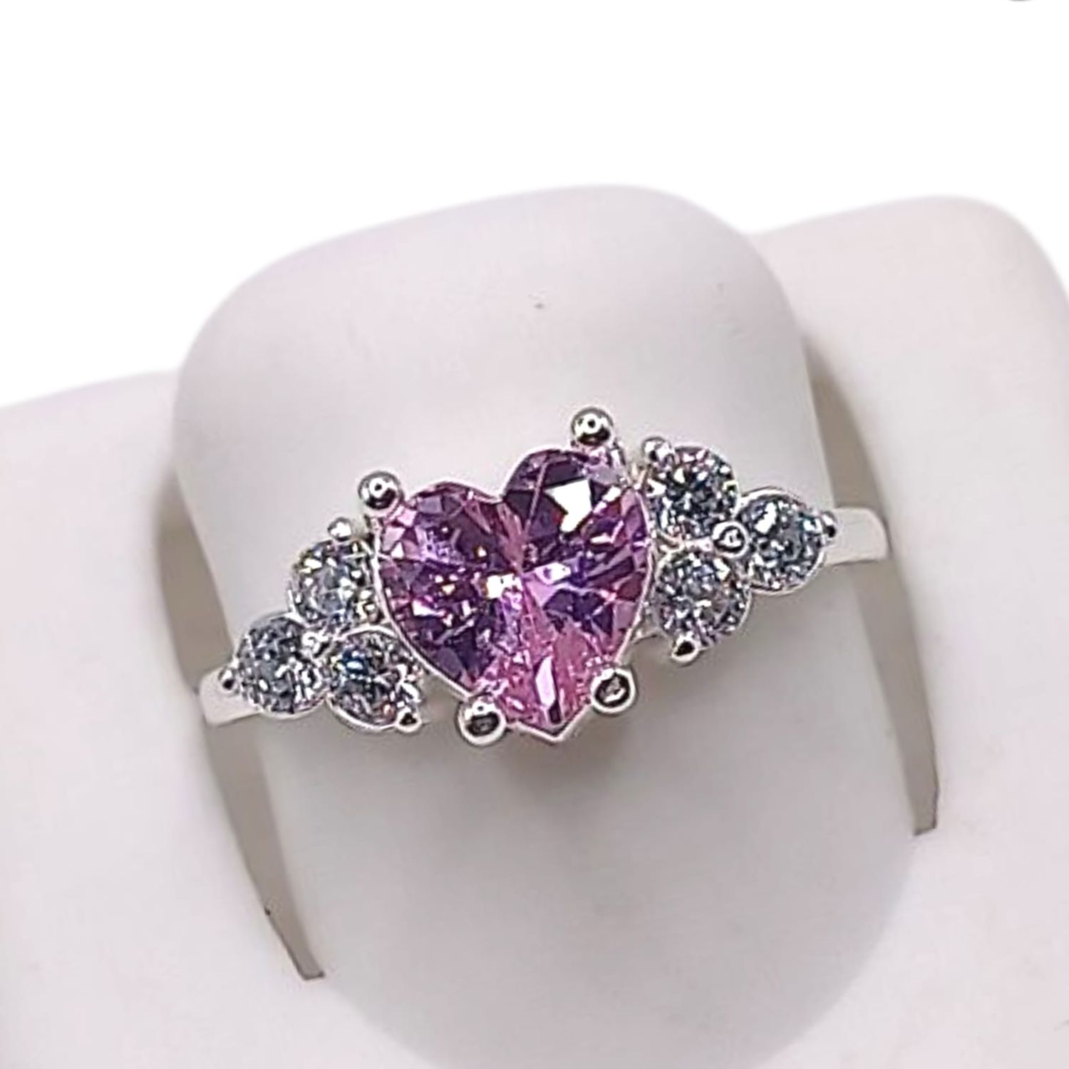 ANILLO CORAZON CZ ROSA, VARIAS MEDIDAS, PLATA .925