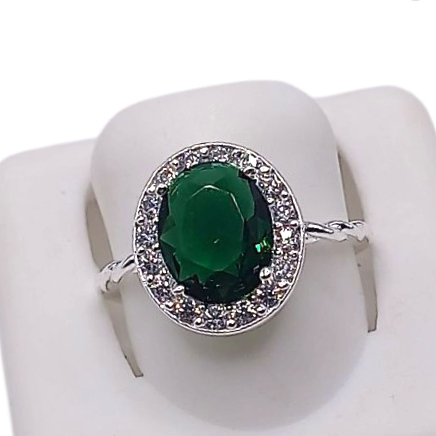 ANILLO OVALADO CZ VERDE, VARIAS MEDIDAS, PLATA .925