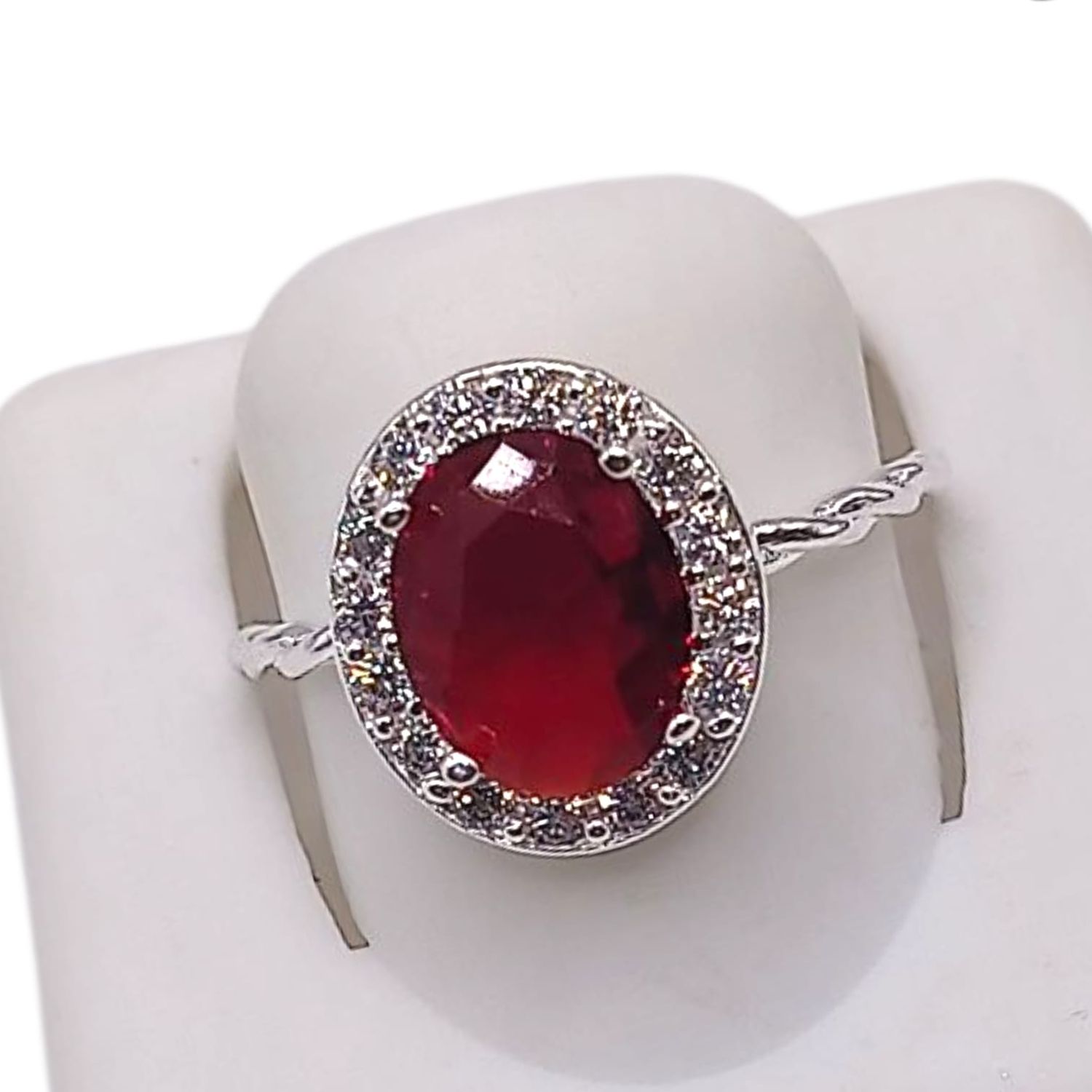 ANILLO OVALADO CZ ROJA, VARIAS MEDIDAS, PLATA .925