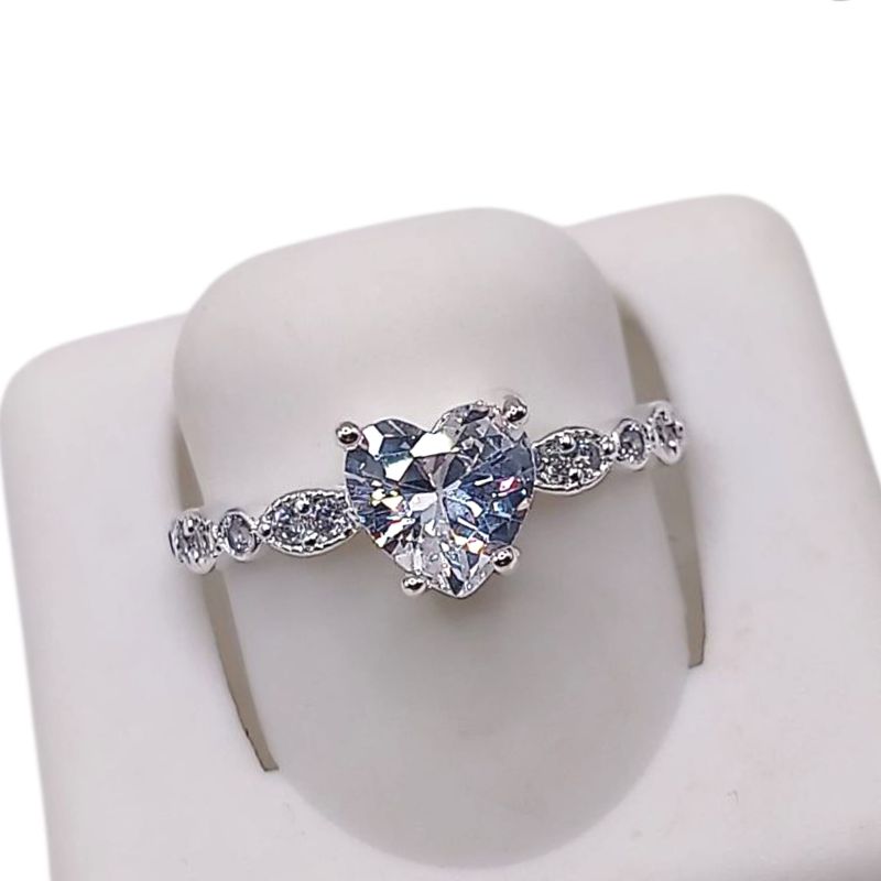 ANILLO CORAZON CZ BCA, VARIAS MEDIDAS, PLATA .925