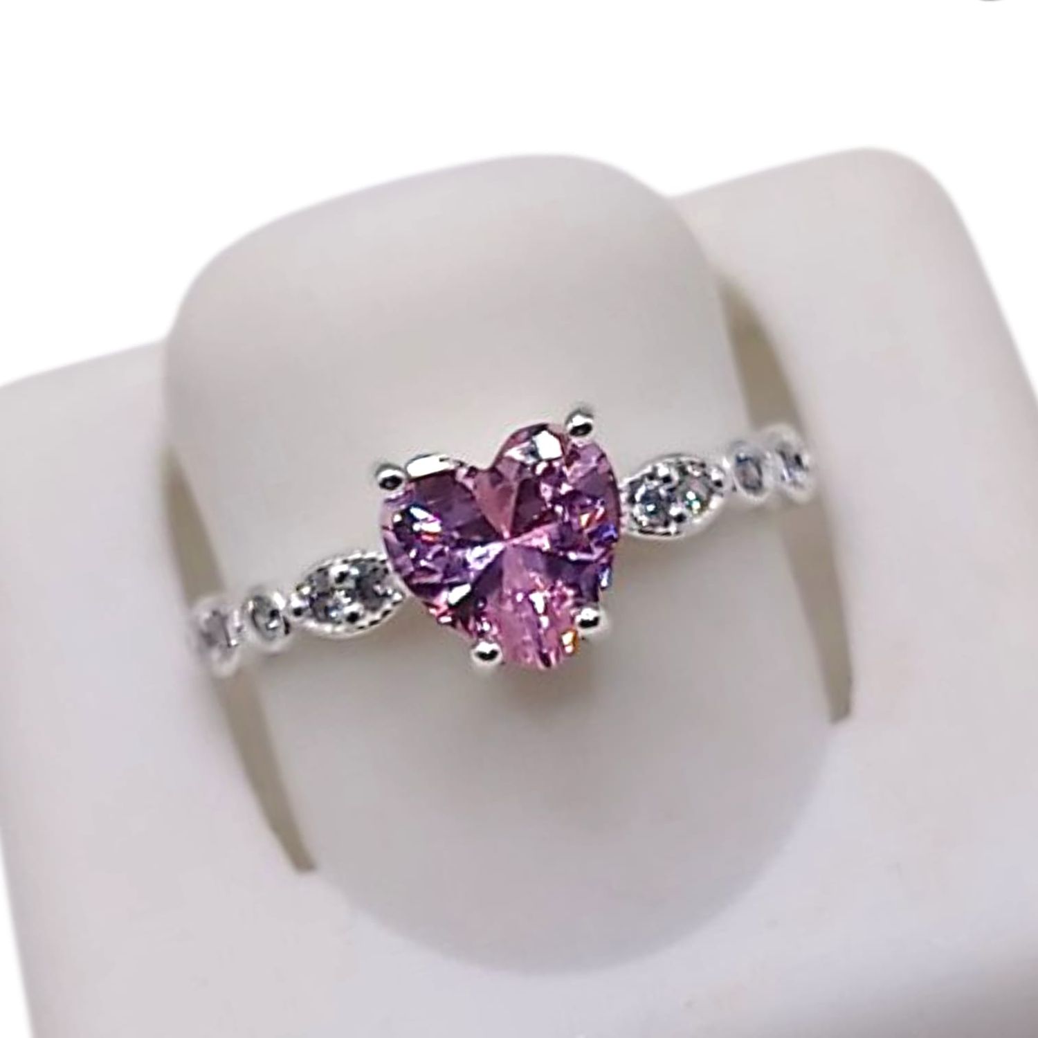 ANILLO CORAZON CZ ROSA, VARIAS MEDIDAS, PLATA .925