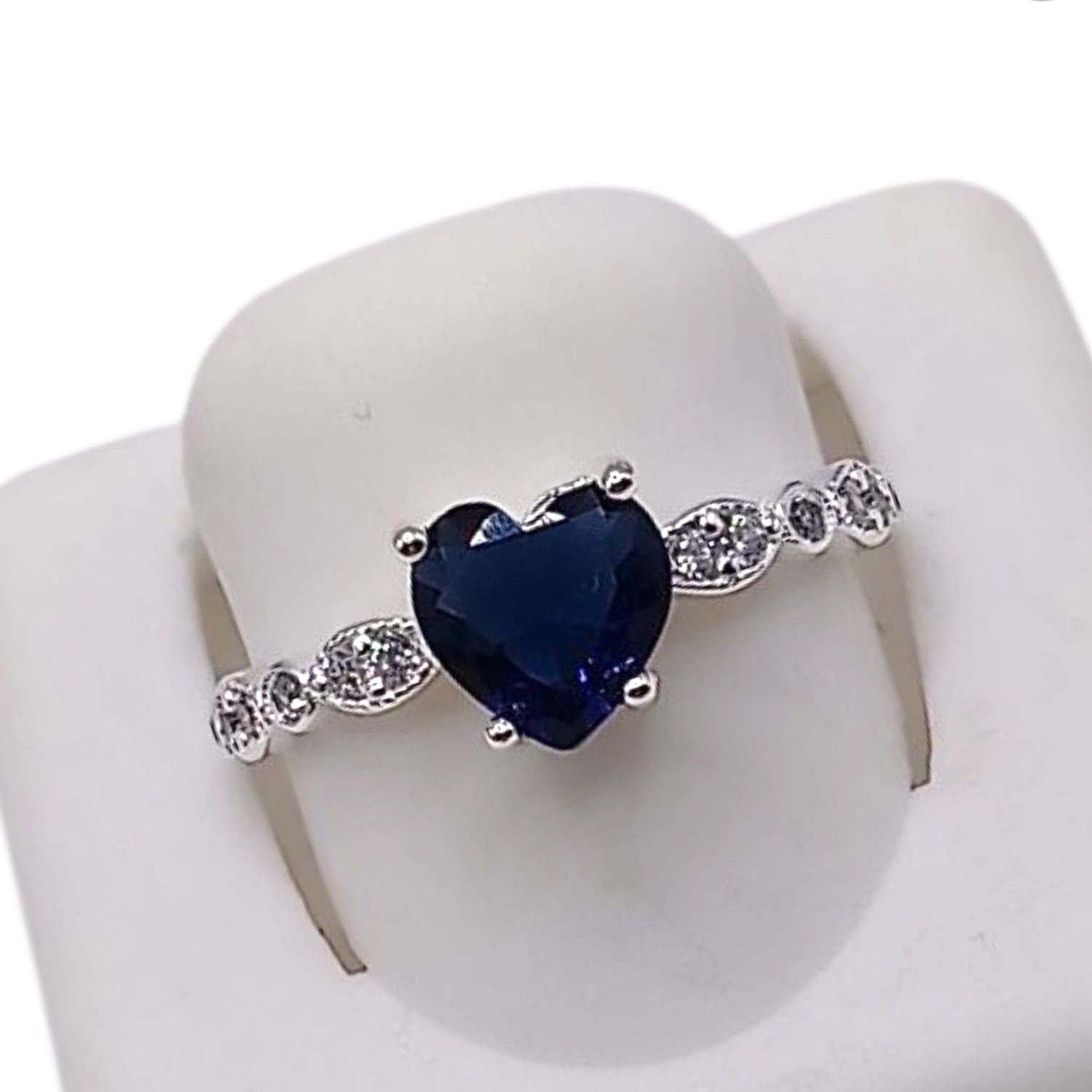 ANILLO CORAZON CZ AZUL, VARIAS MEDIDAS, PLATA .925