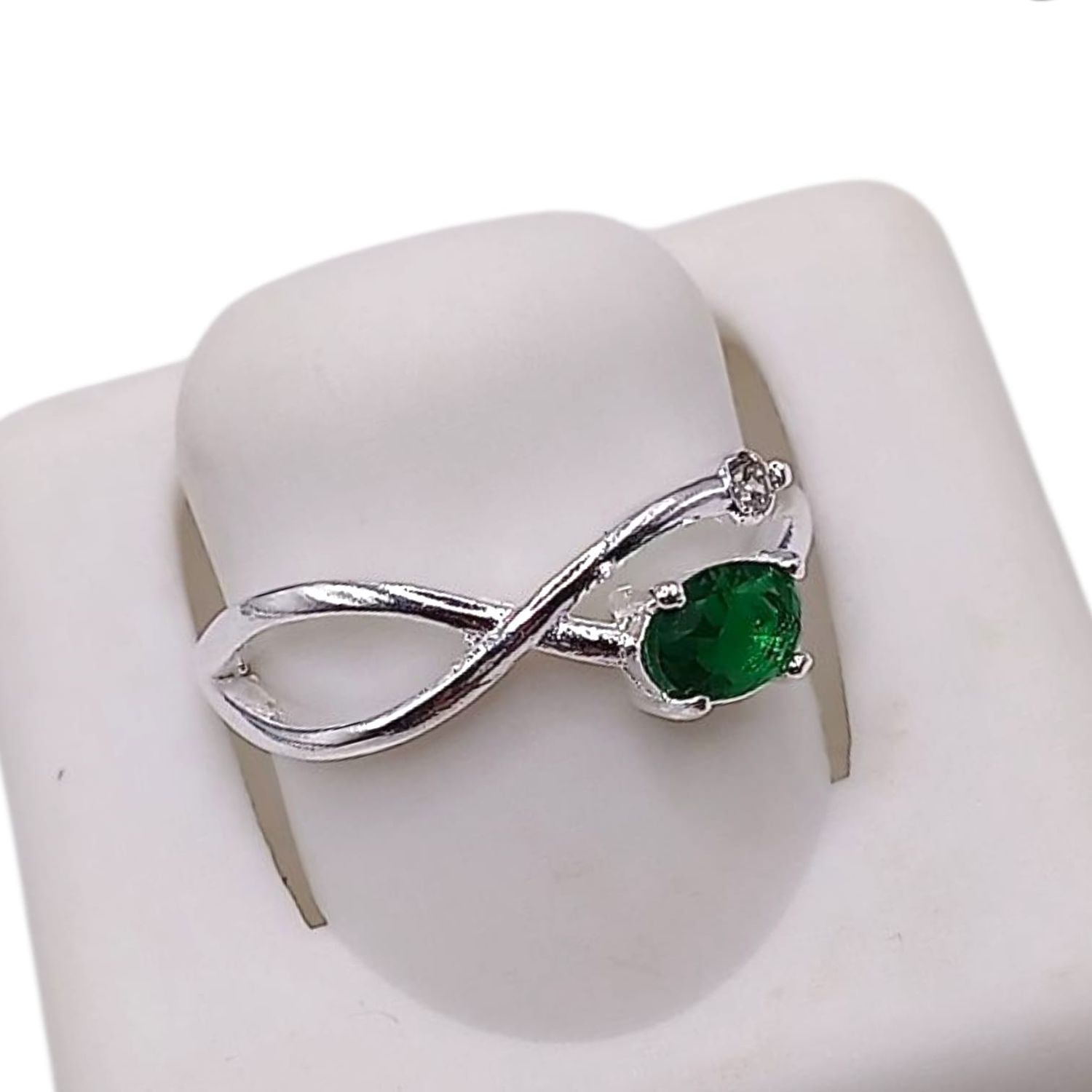ANILLO INFINITO CZ VERDE, VARIAS MEDIDAS, PLATA .925