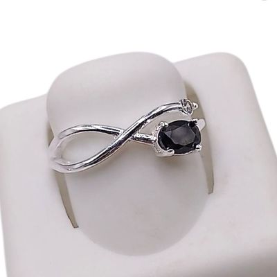 ANILLO INFINITO CON CZ NEGRA, VARIAS MEDIDAS, PLATA .925