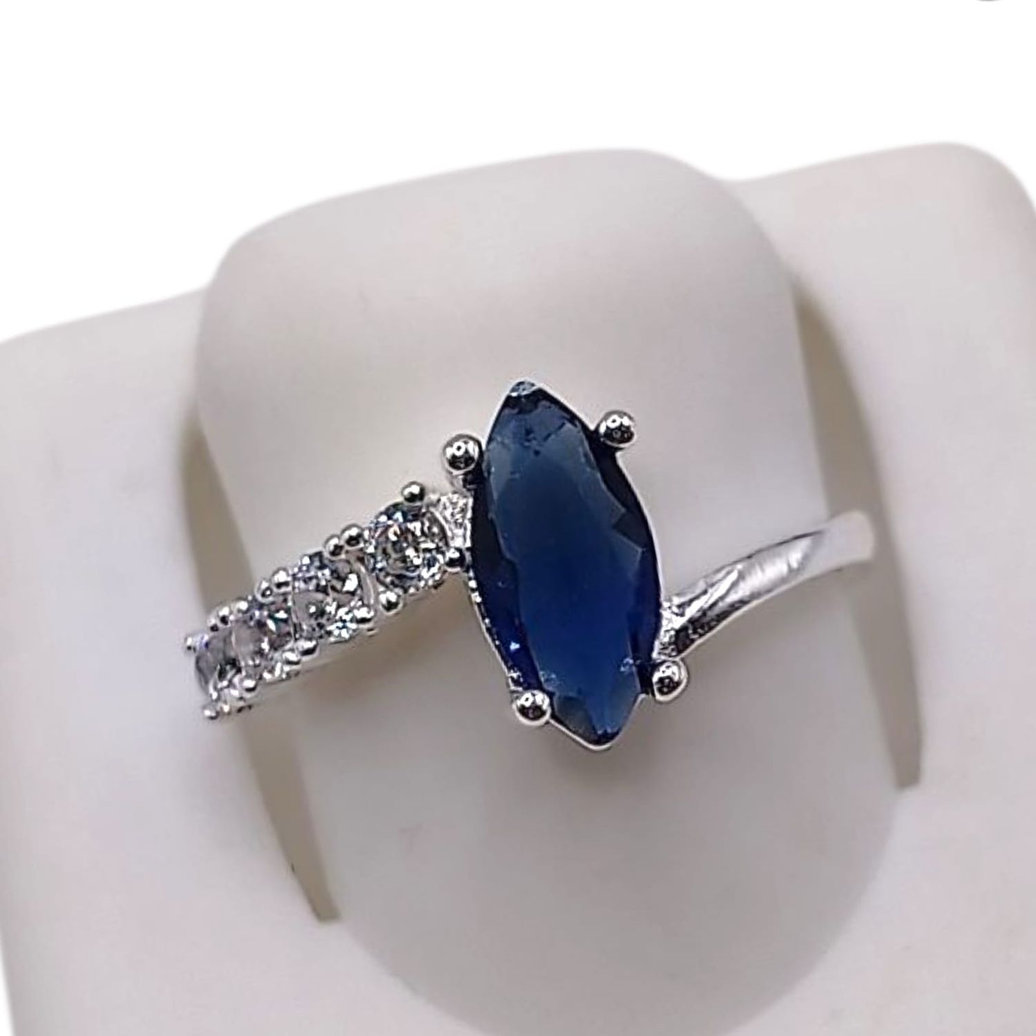 ANILLO CZ AZUL MARINO, VARIAS MEDIDAS, PLATA .925