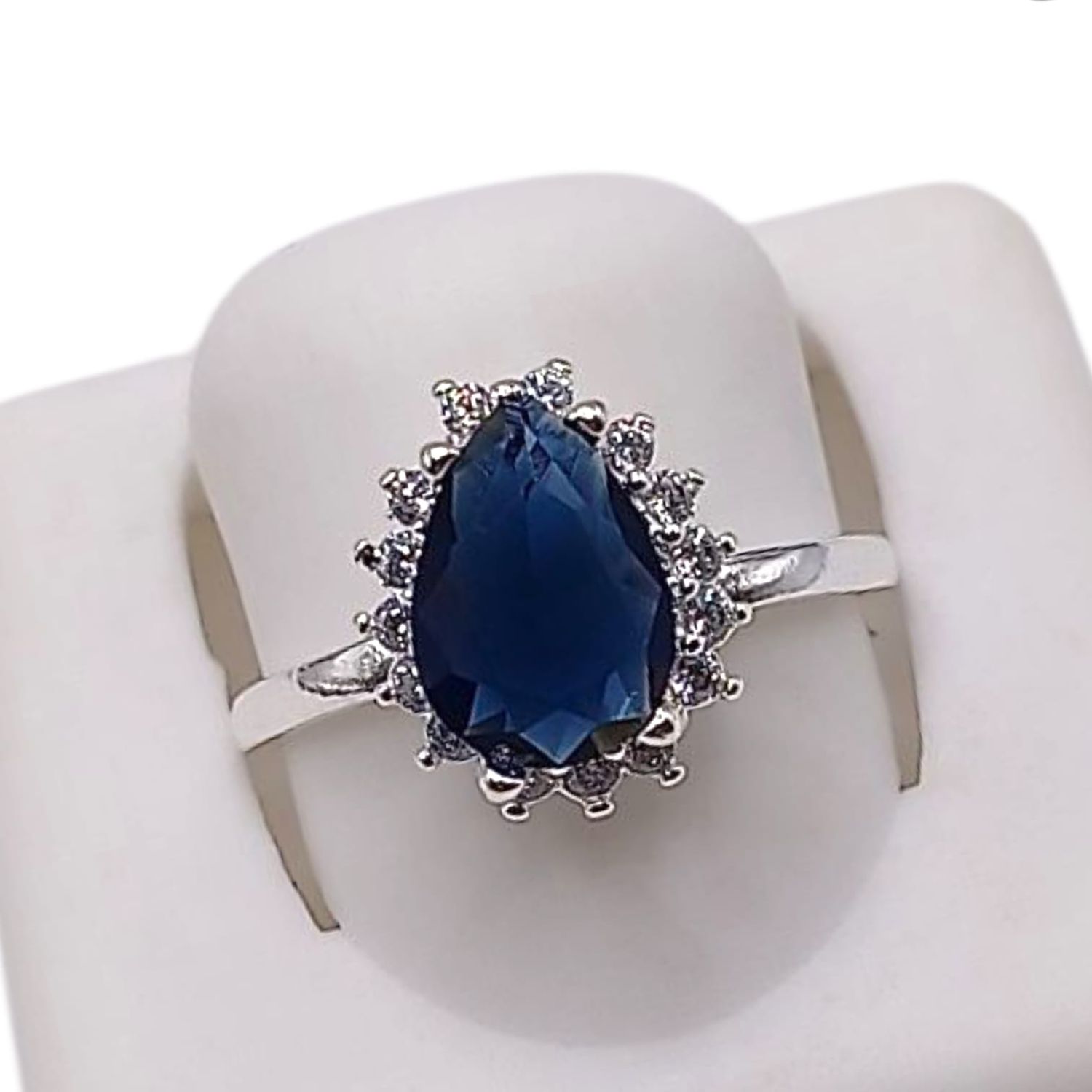 ANILLO GOTA CZ AZUL, VARIAS MEDIDAS, PLATA .925