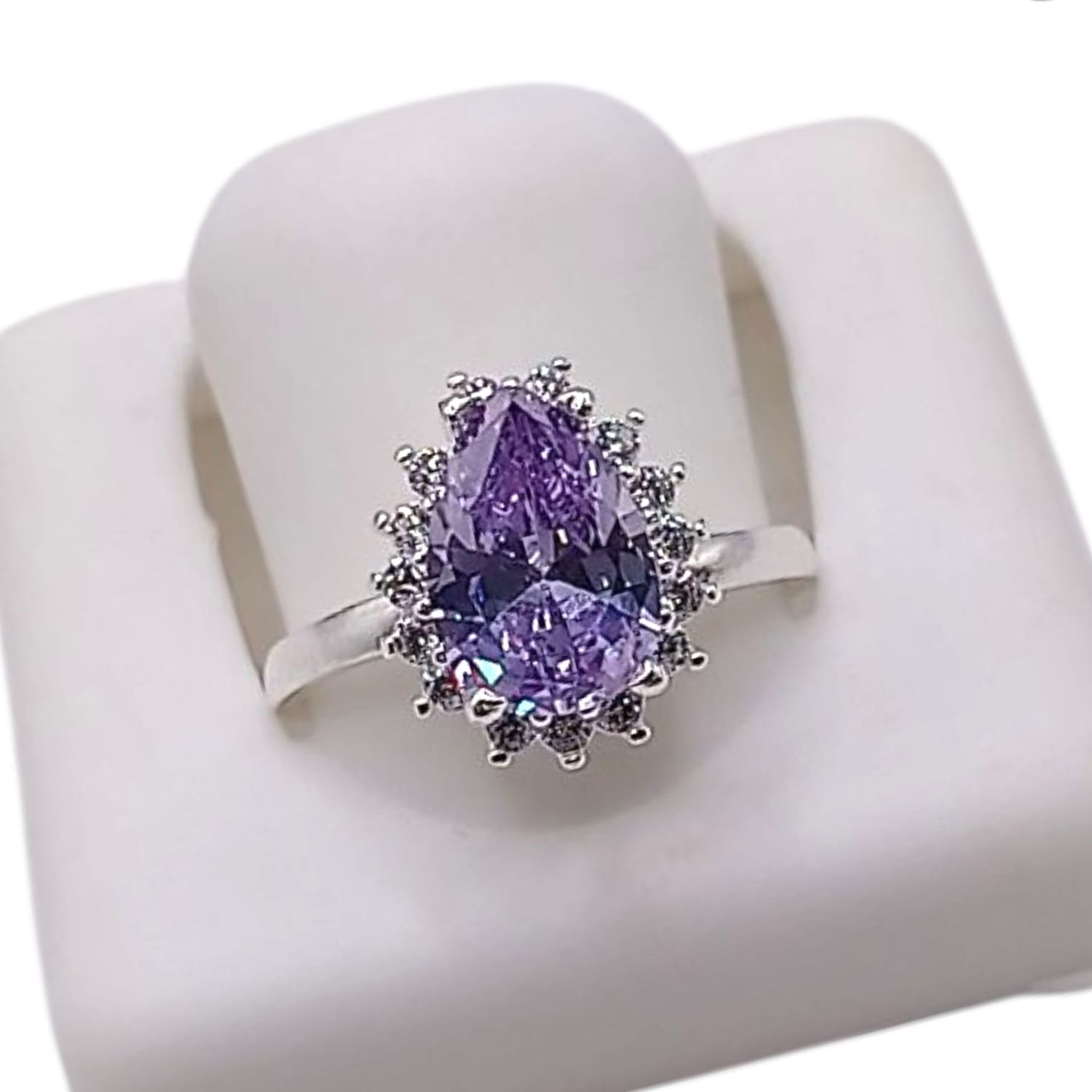ANILLO GOTA CZ LILA #6, PLATA .925