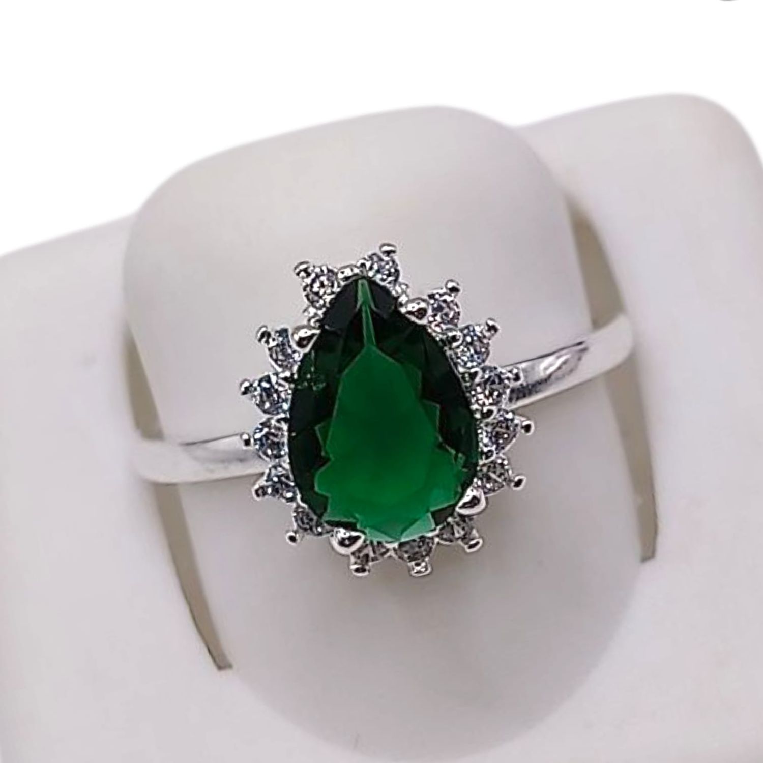 ANILLO GOTA CZ VERDE, VARIAS MEDIDAS, PLATA .925