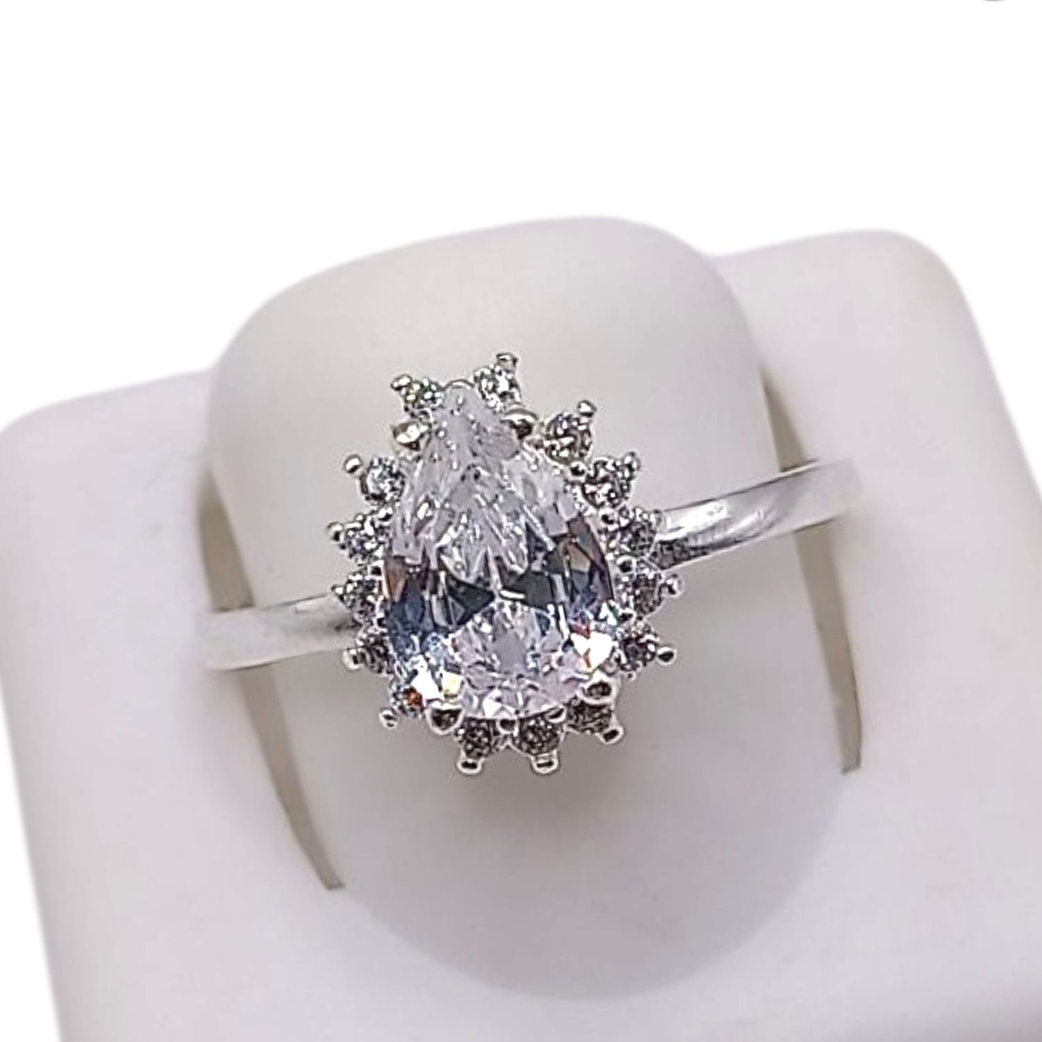 ANILLO GOTA CZ BLANCA, VARIAS MEDIDAS, PLATA .925