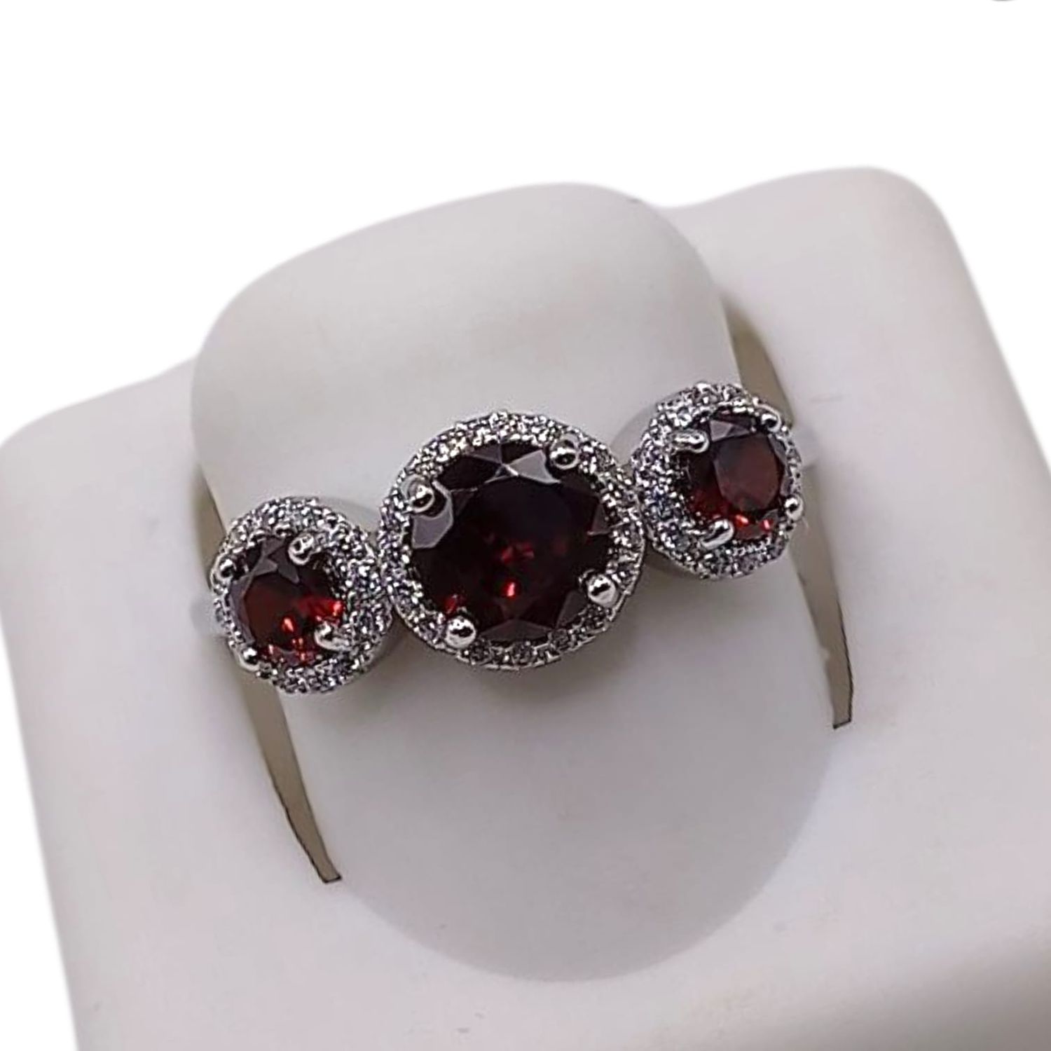 ANILLO FANCY CZ GRANATE, VARIAS MEDIDAS, PLATA .925