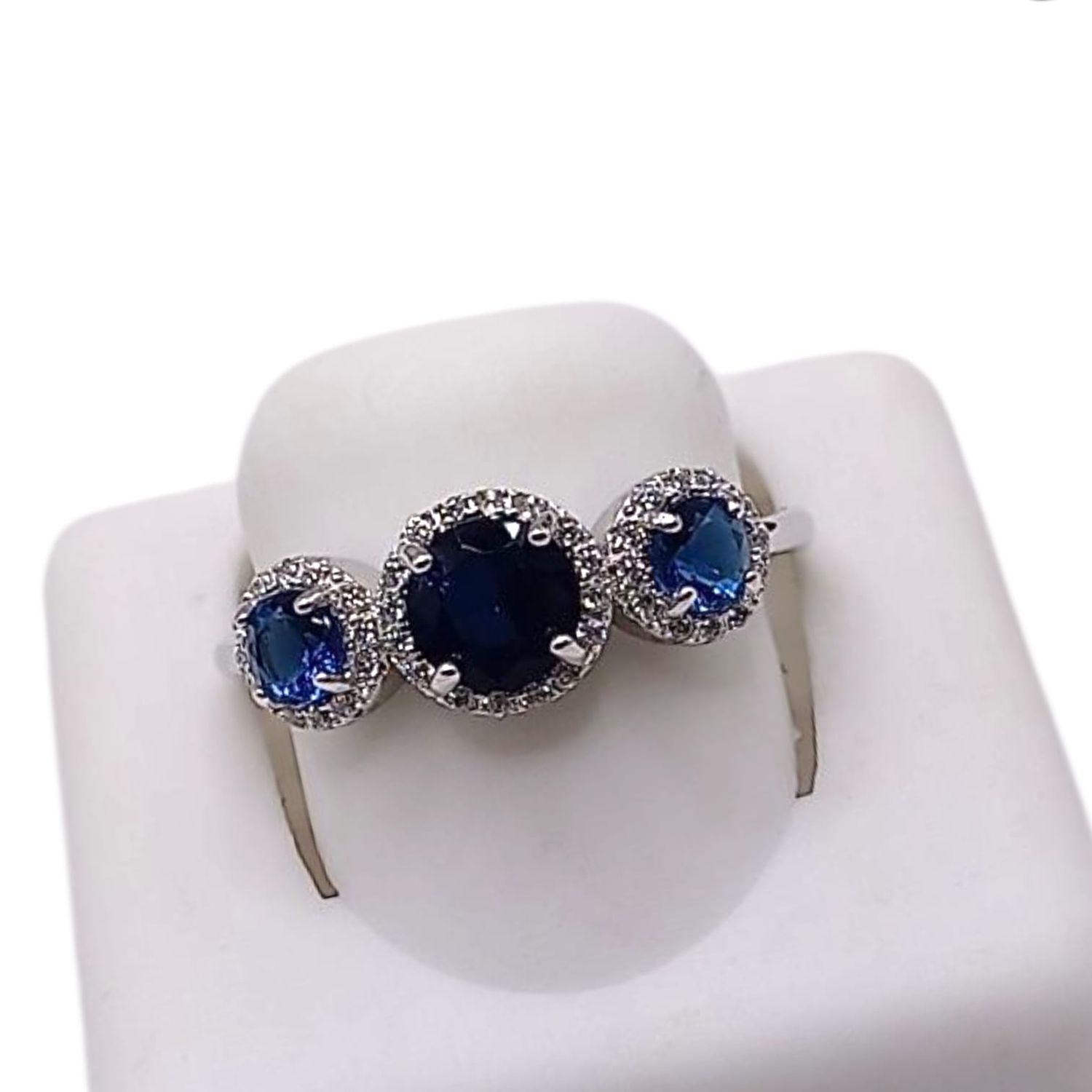 ANILLO FANCY CZ AZUL M, VARIAS MEDIDAS, PLATA .925
