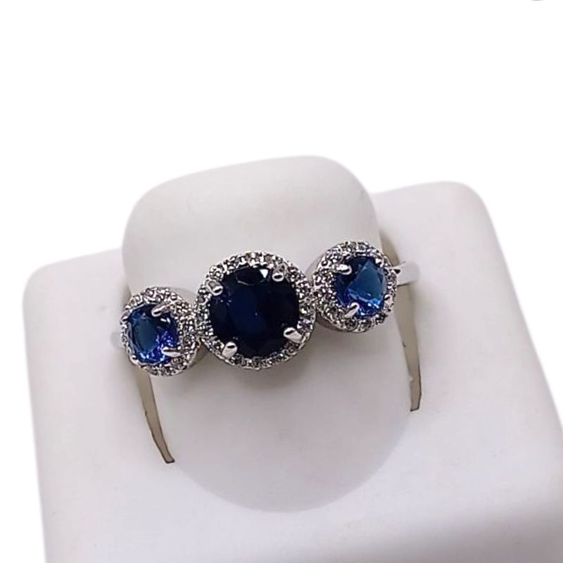 ANILLO FANCY CZ AZUL M, VARIAS MEDIDAS, PLATA .925