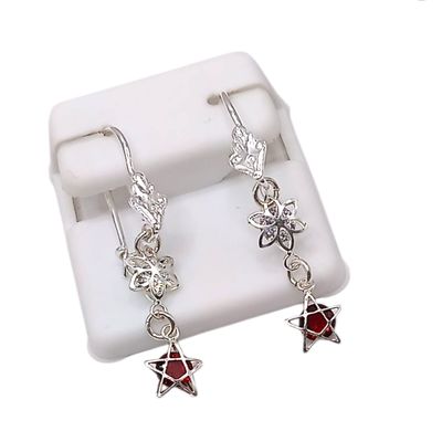 ARETE ESTRELLA CZ ROJA Y BCA 4 CM, PLATA .925