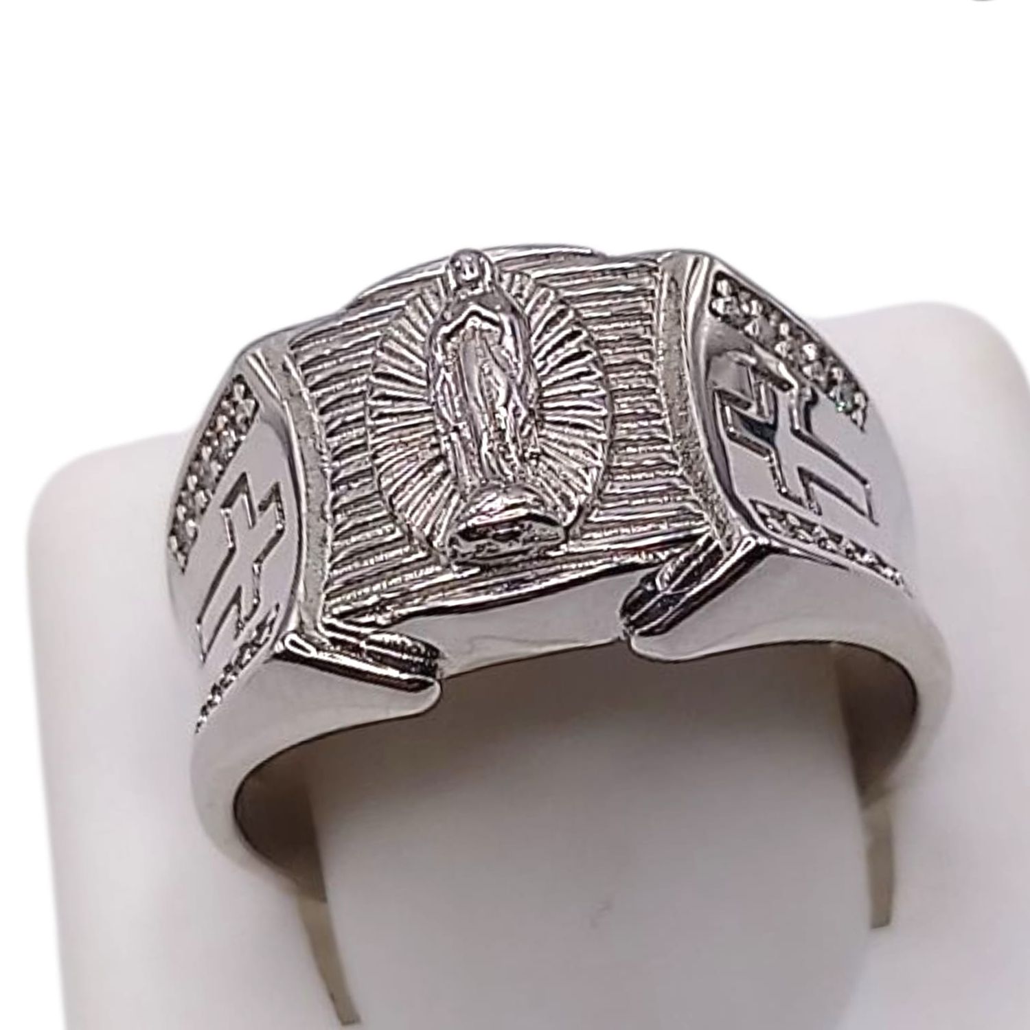 ANILLO CABALLERO VIRGEN DE GPE VARIAS MEDIDAS, PLATA .925
