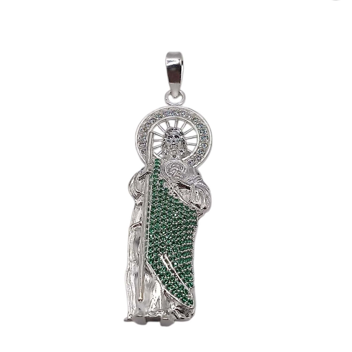 DIJE SAN JUDAS CON CZ,  5.5 CM, PLATA .925