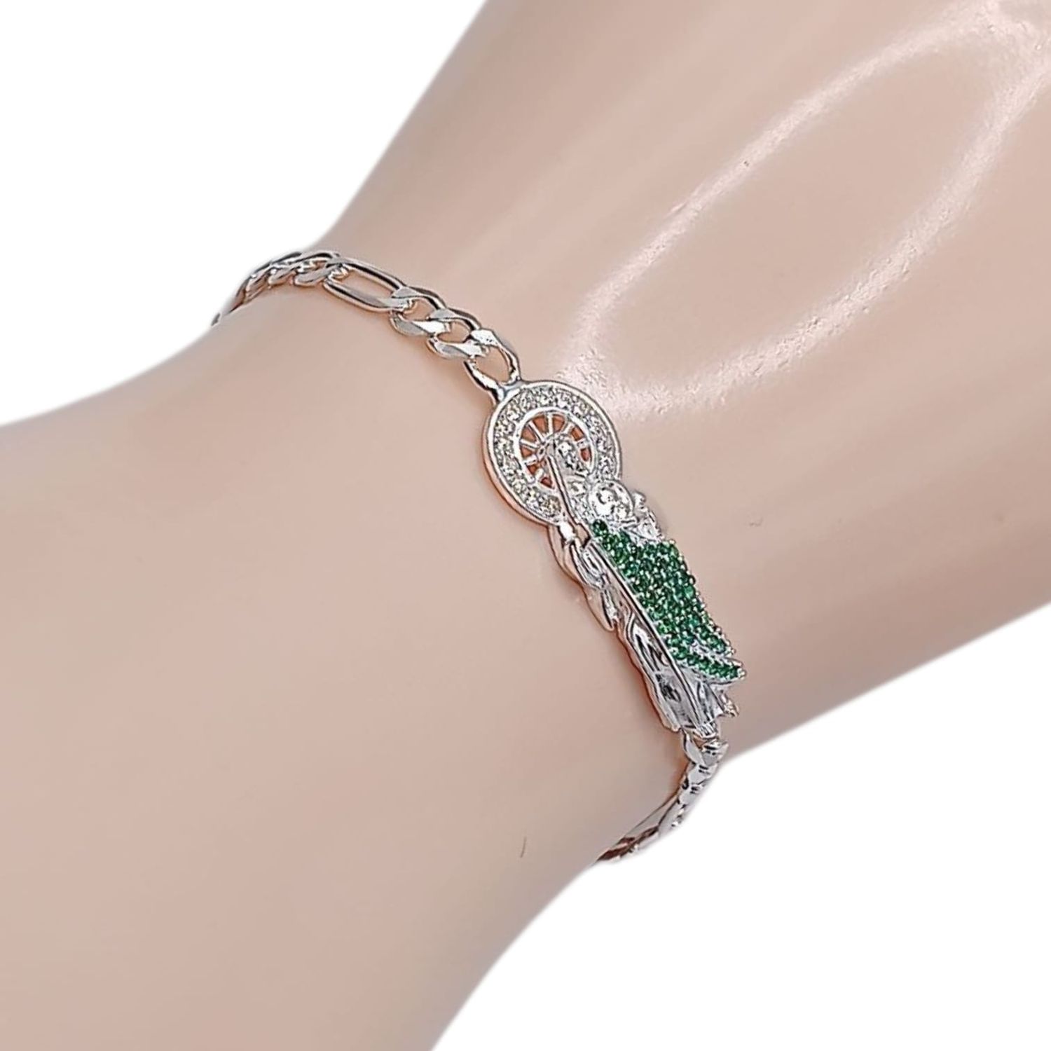 PULSERA FIGARO CON SAN JUDAS, 7.5&quot; 3.5 MM, PLATA .925