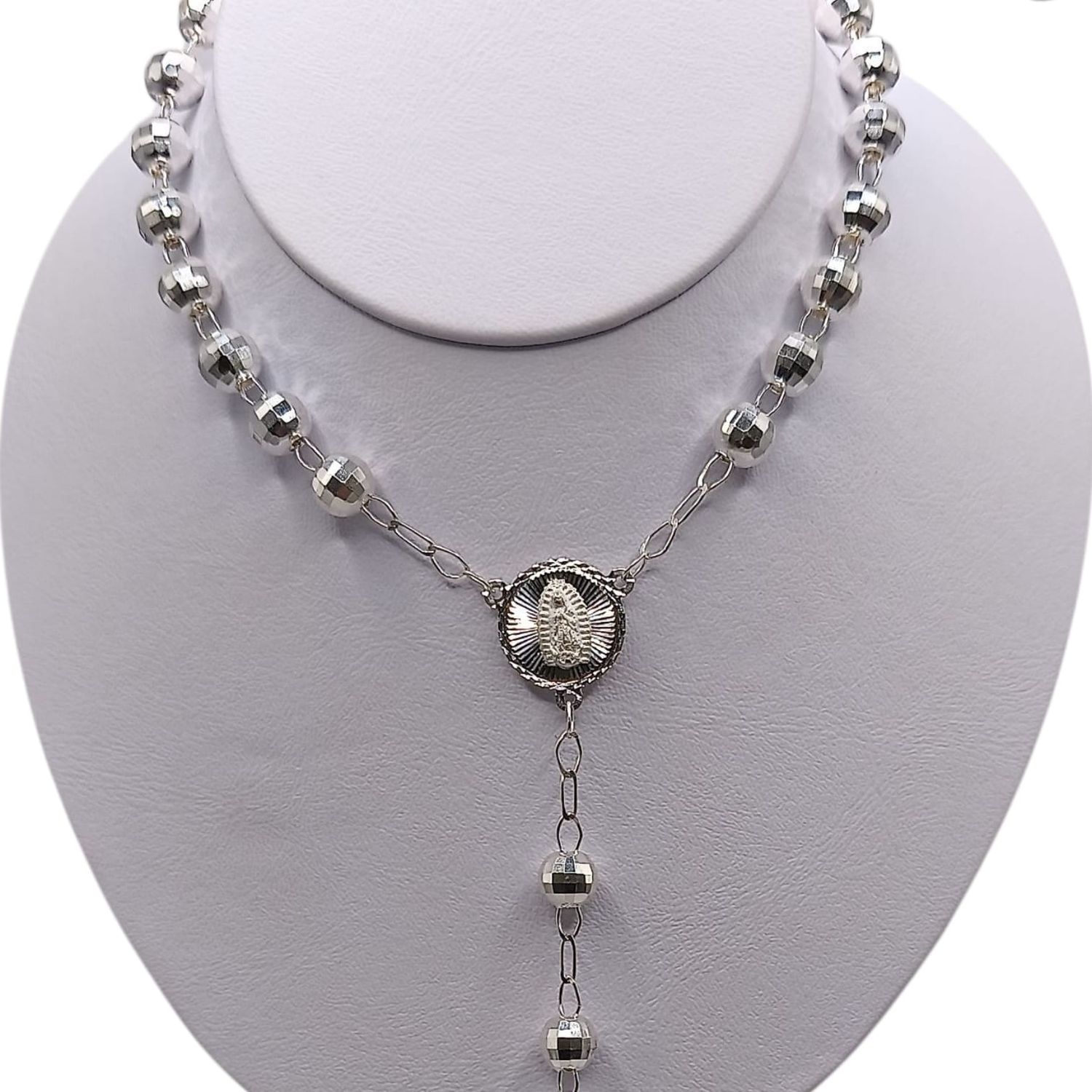 ROSARIO BOLA FACETADA  7.5 MM 28&quot;, PLATA .925