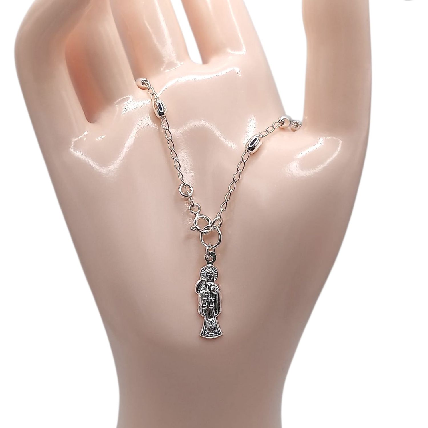 MISTERIO DE MANO SANTA MUERTE BOLA ARROZ LISA 7&quot;  PLATA  .925