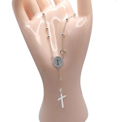 MISTERIO DE MANO SAN BENITO, BOLA LISA 3 MM, 7&quot;, PLATA .925