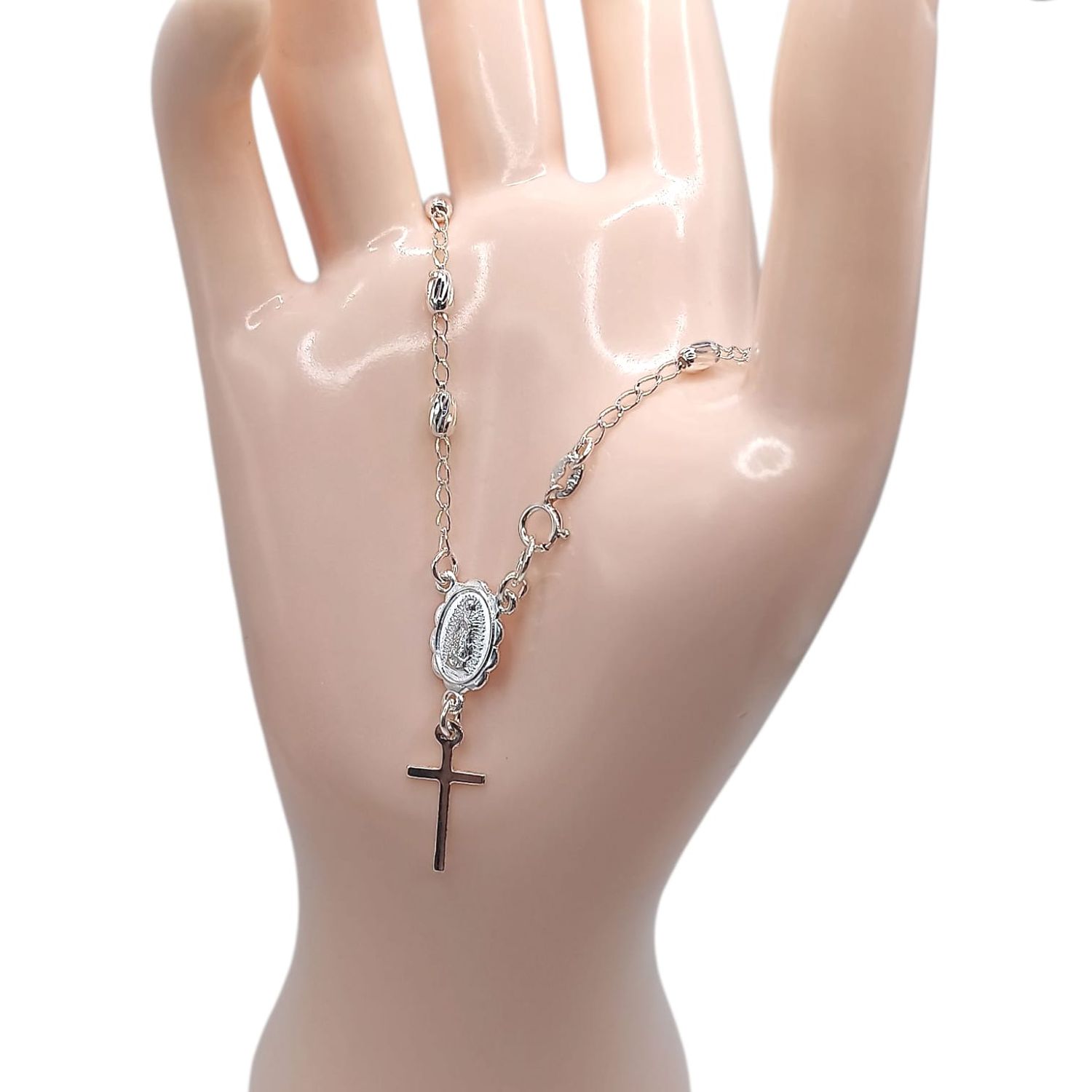 MISTERIO DE MANO VIRGE DE GPE BOLA ARROZ   3MM. 7&quot;  PLATA  .925