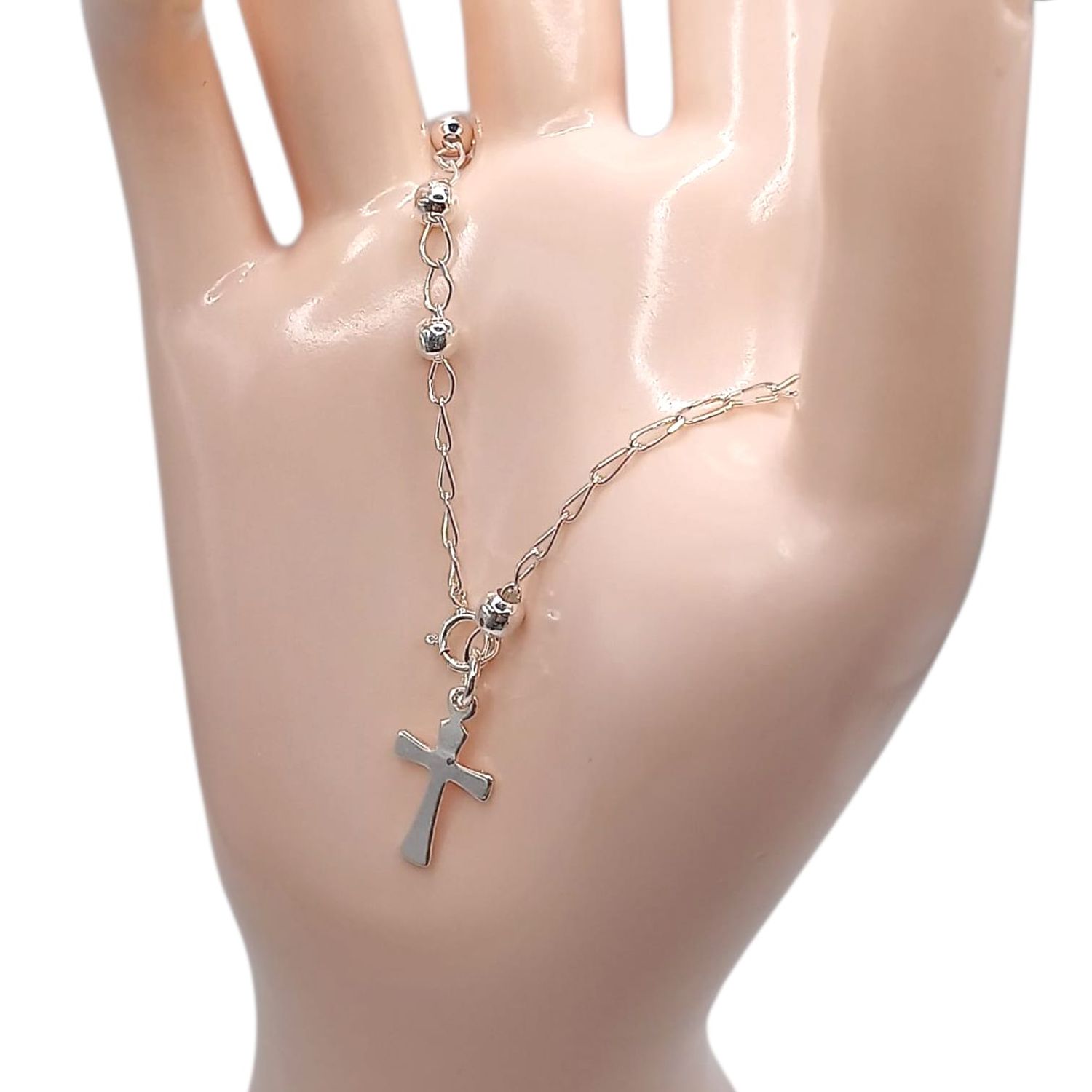 MISTERIO DE MANO BOLA LISA 4 MM  7.5&quot;  PLATA .925