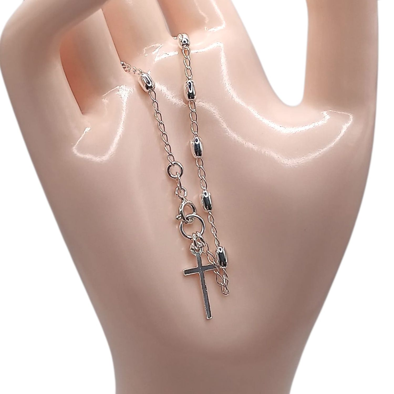 MISTERIO DE MANO SEMILLA LISA 6 MM 7&quot; . PLATA .925