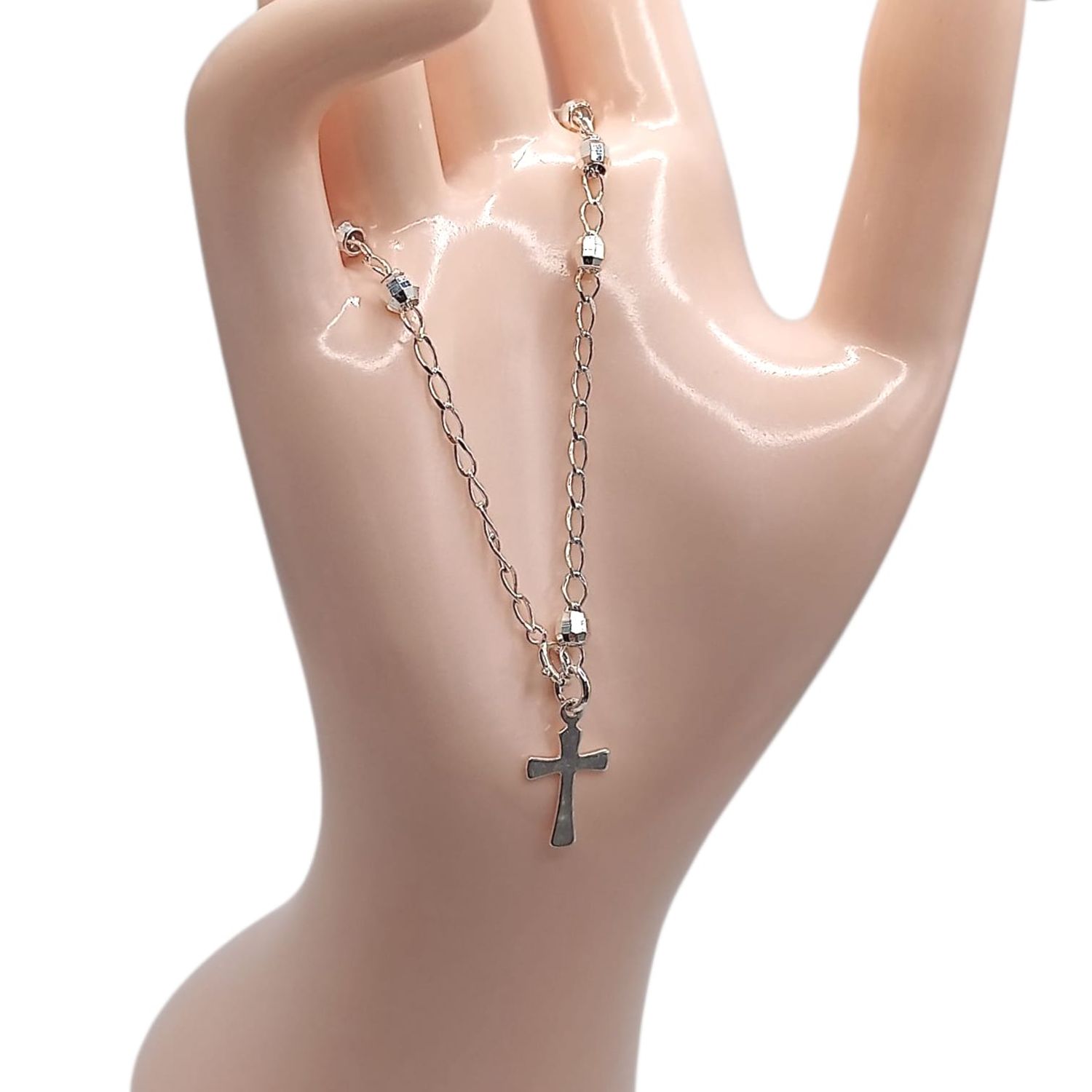 MISTERIO DE MANO BOLA FACETADA 4 MM 7.5&quot; PLATA .925