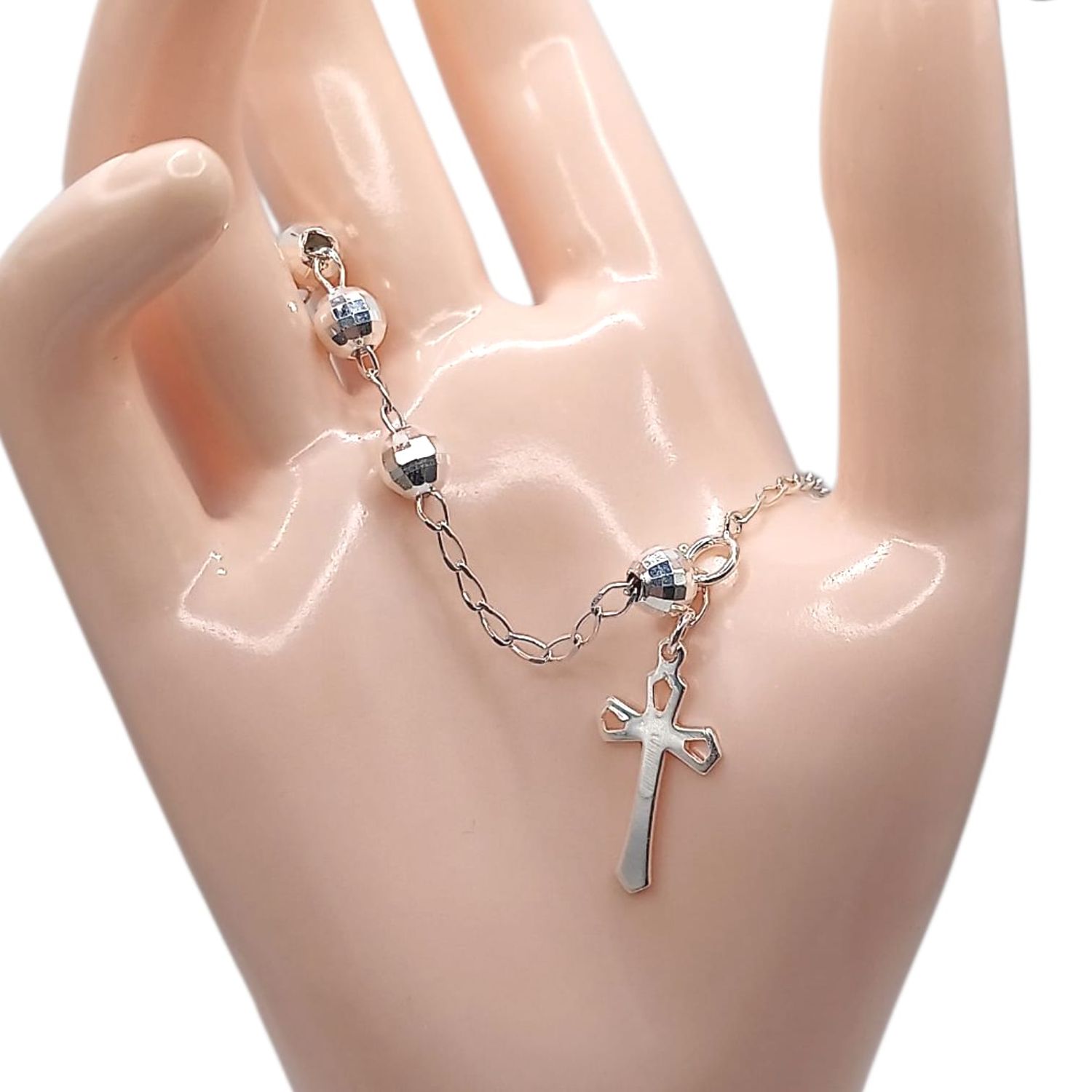 MISTERIO DE MANO BOLA FACETADA  6 MM  7.5&quot;  PLATA .925